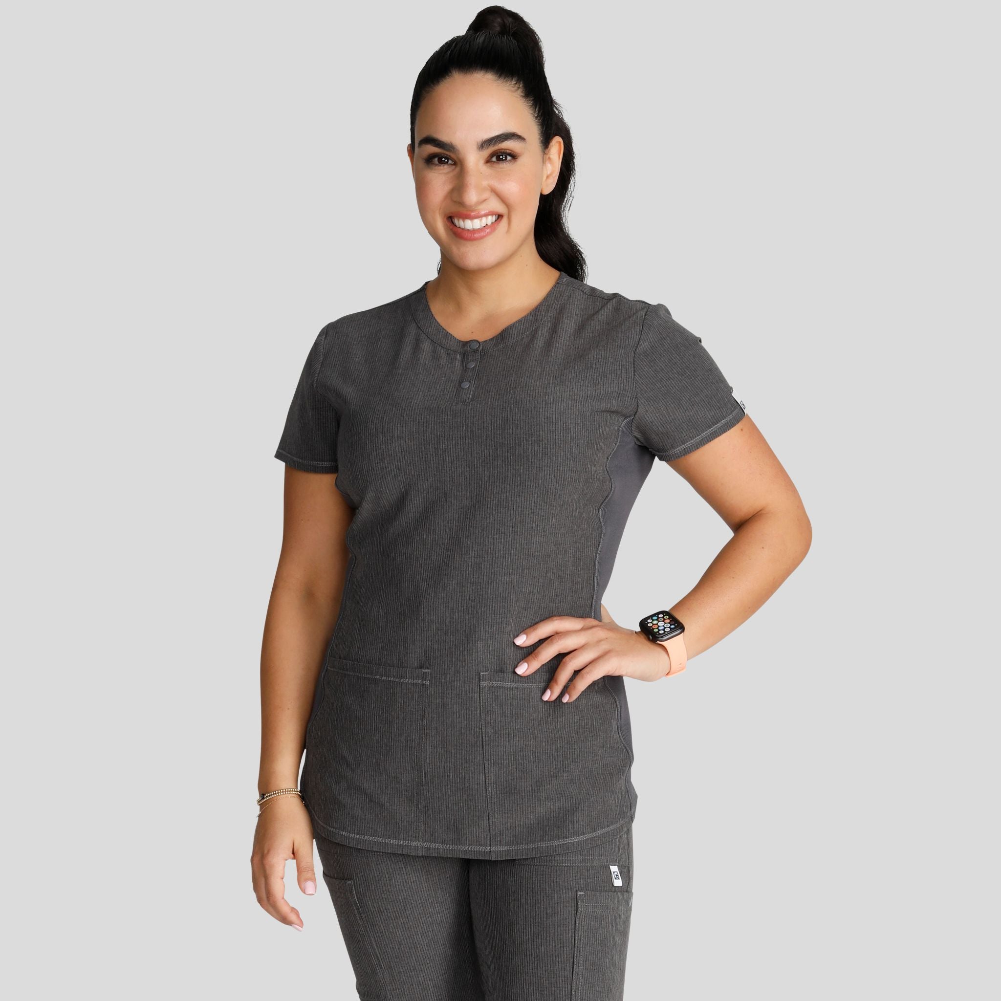 Women's Henley Solid Scrub Top