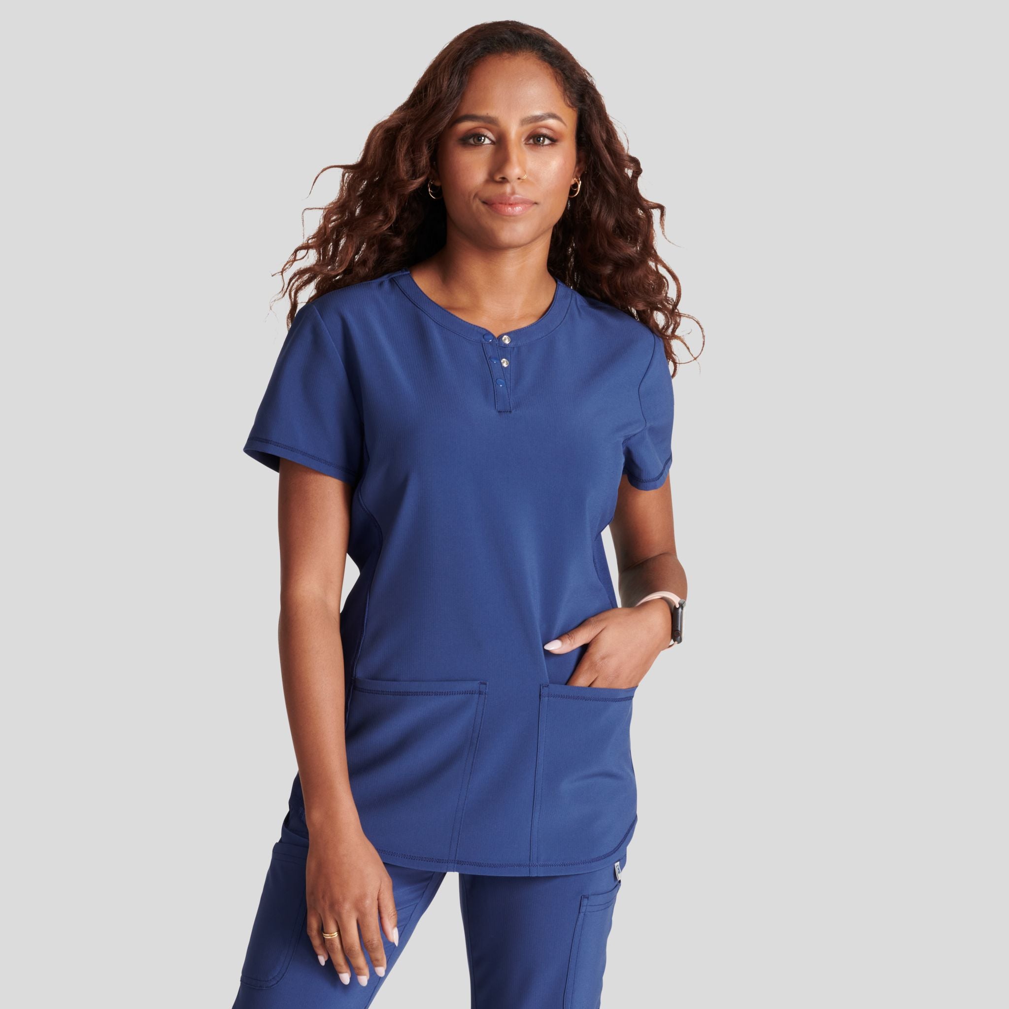 Women's Henley Solid Scrub Top