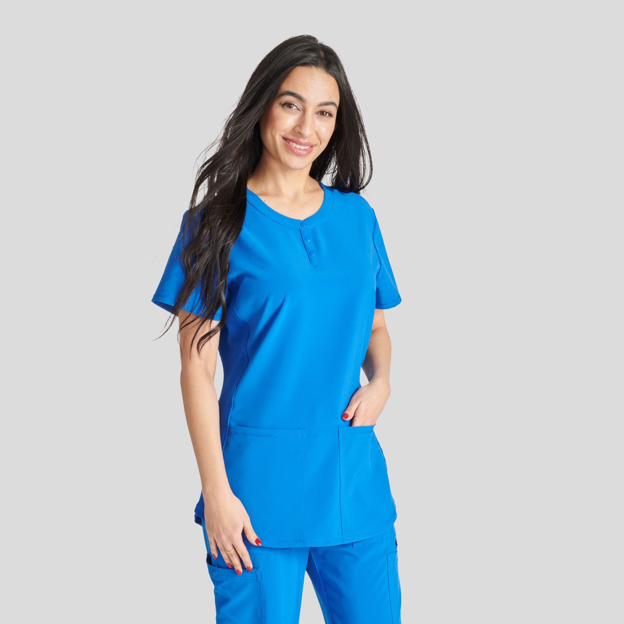 Women's Henley Solid Scrub Top