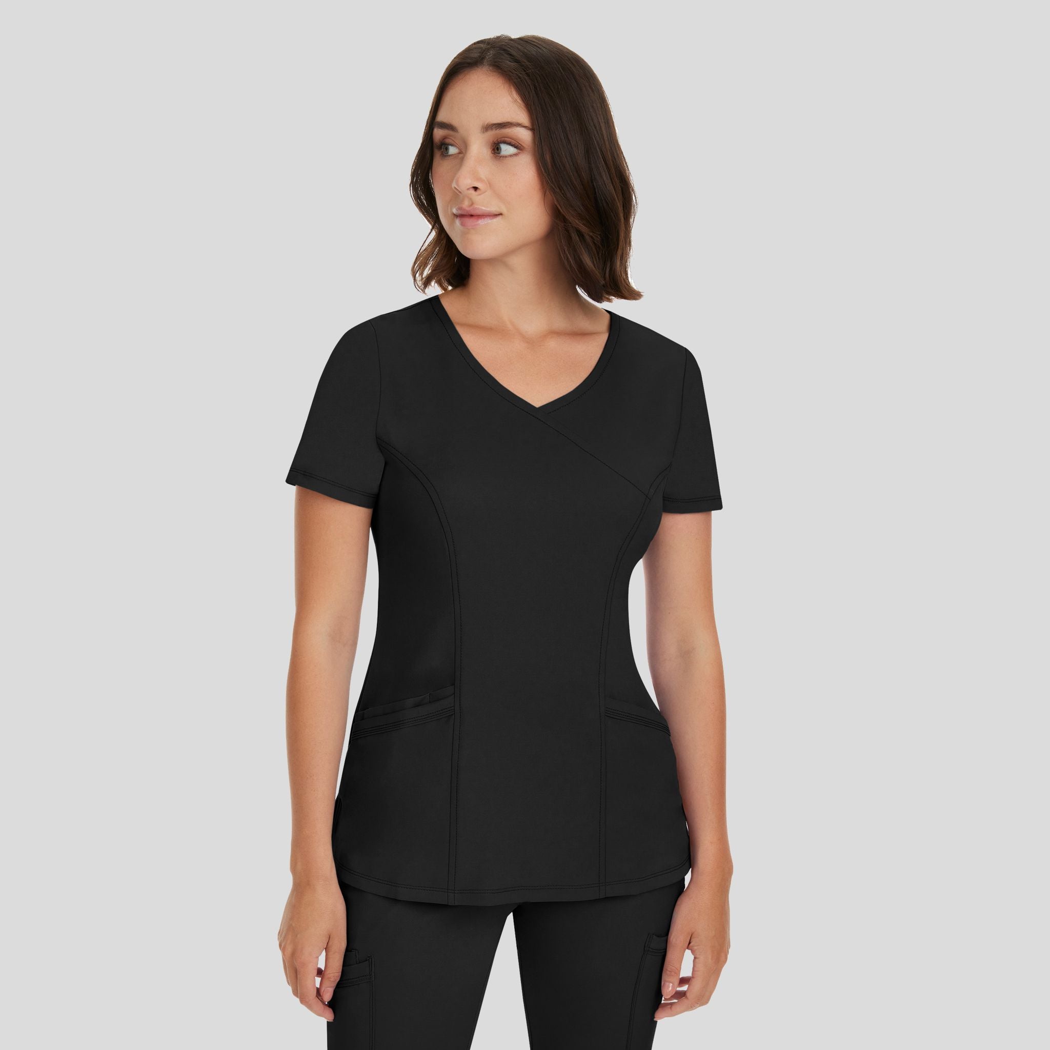 Women's Madison Mock Wrap Solid Scrub Top