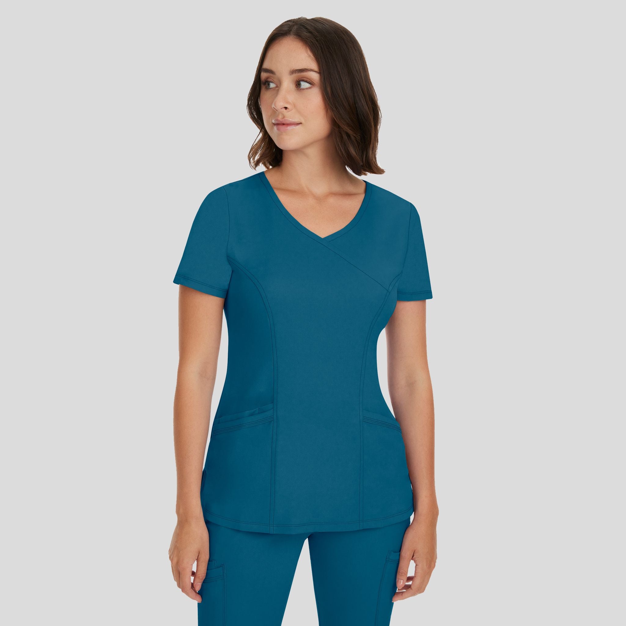 Women's Madison Mock Wrap Solid Scrub Top