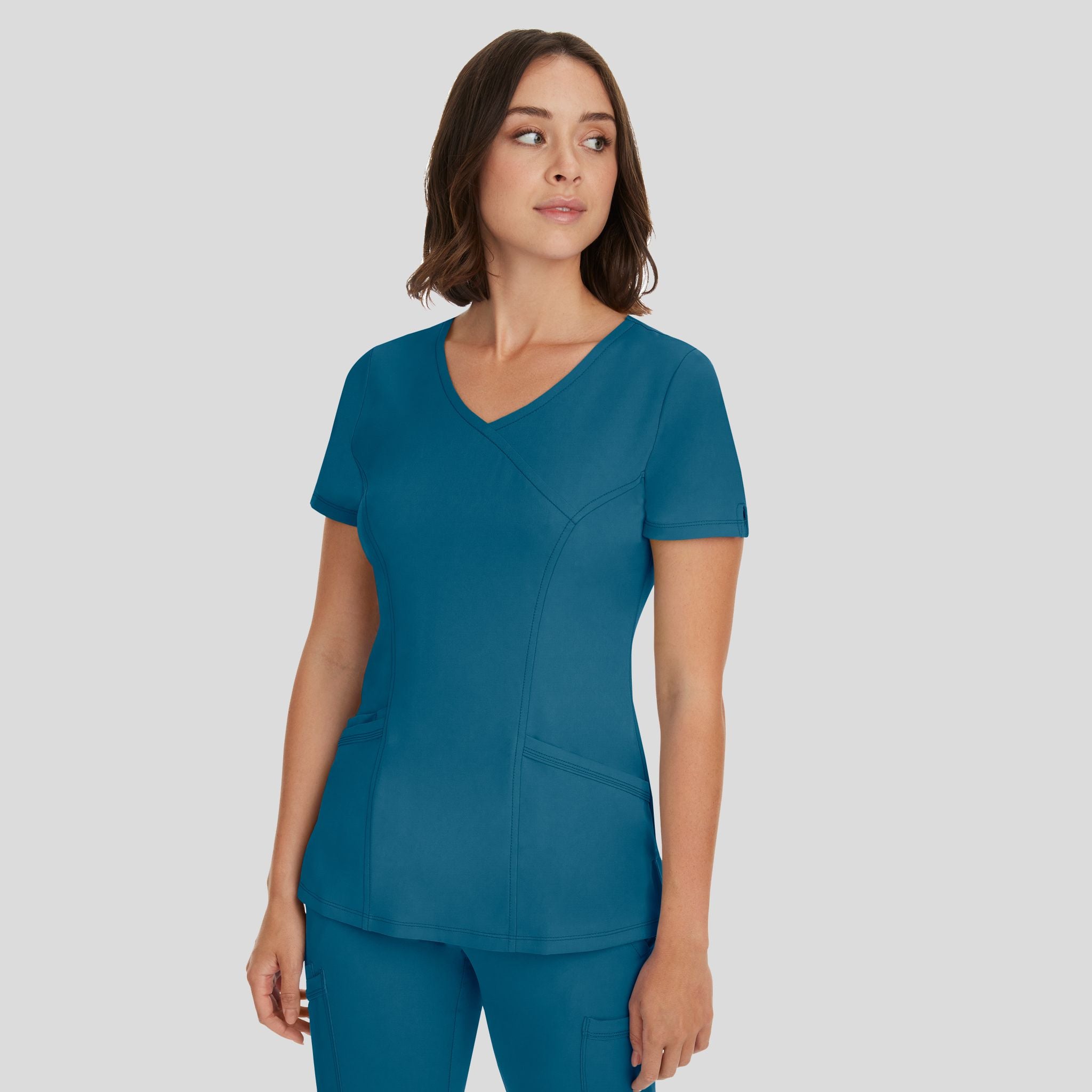 Women's Madison Mock Wrap Solid Scrub Top