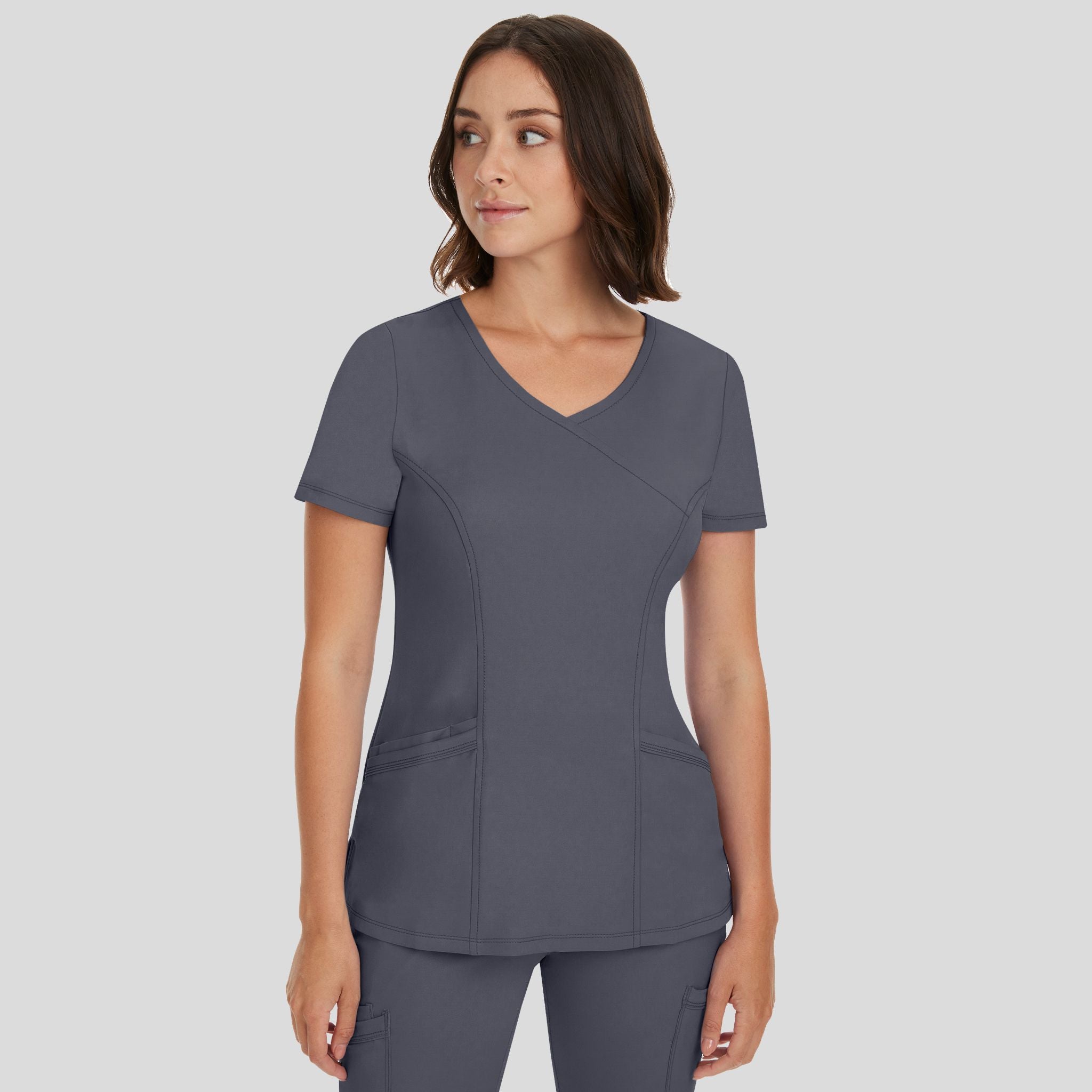 Women's Madison Mock Wrap Solid Scrub Top