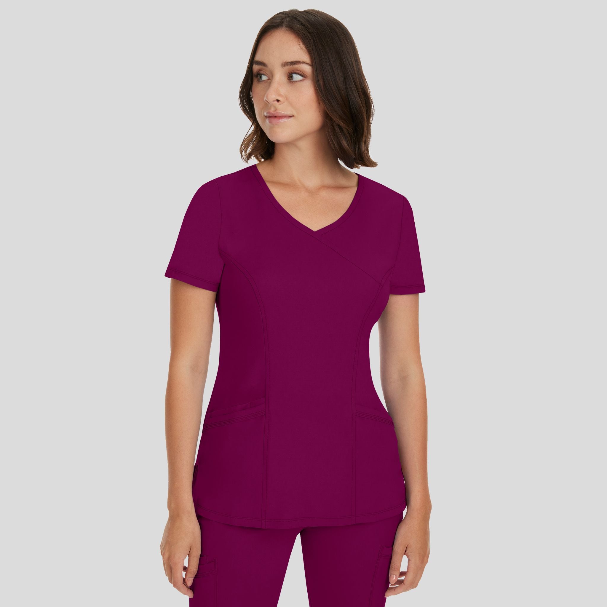 Women's Madison Mock Wrap Solid Scrub Top
