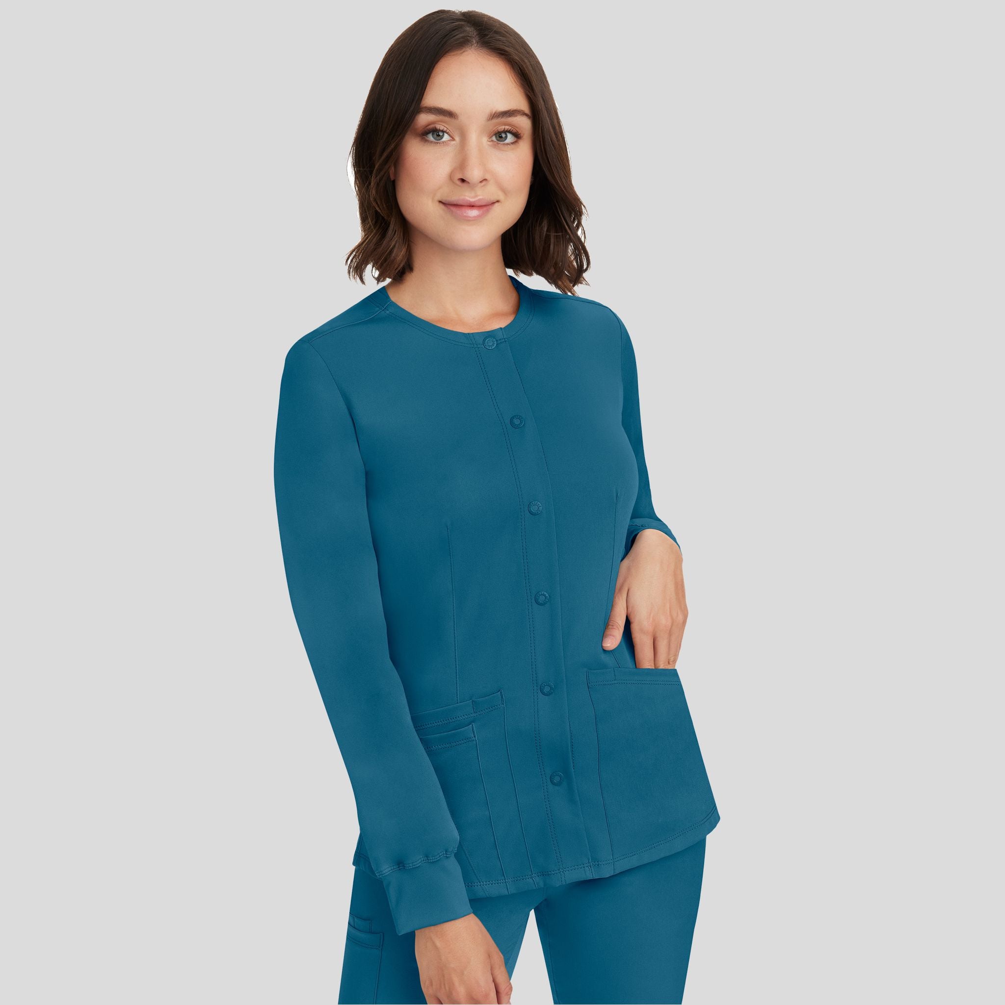 Women's Megan Button Front Solid Scrub Jacket