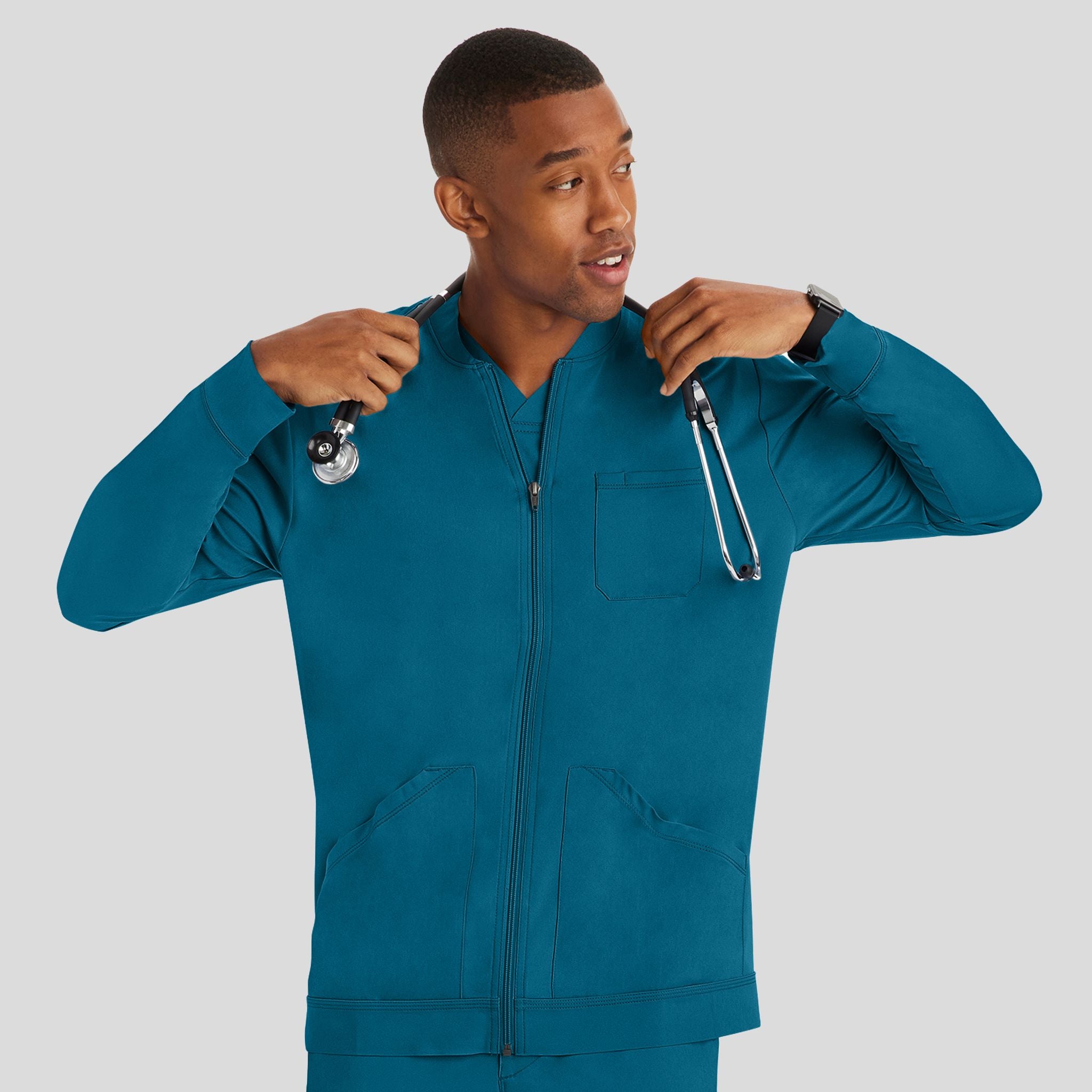 Men's Michael Zip Front Solid Scrub Jacket