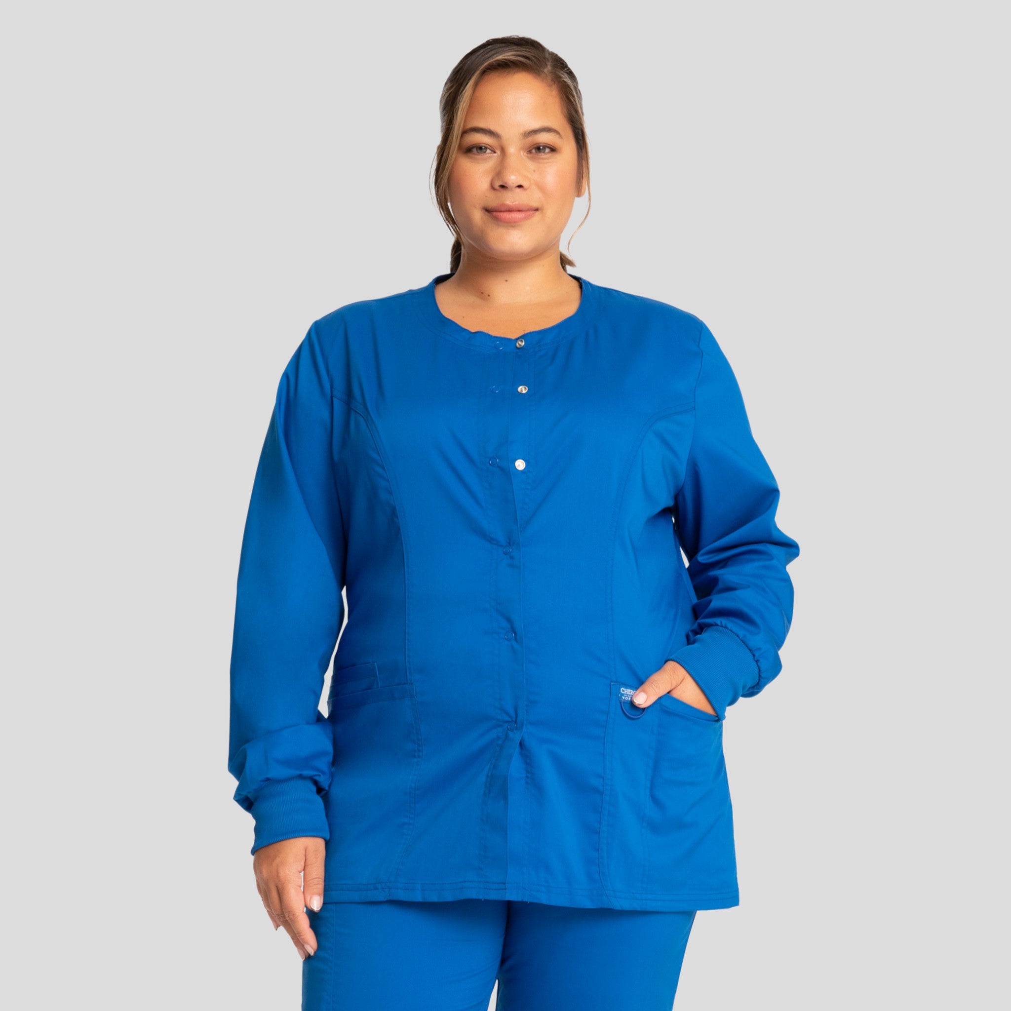 Women's Snap Front Solid Scrub Jacket