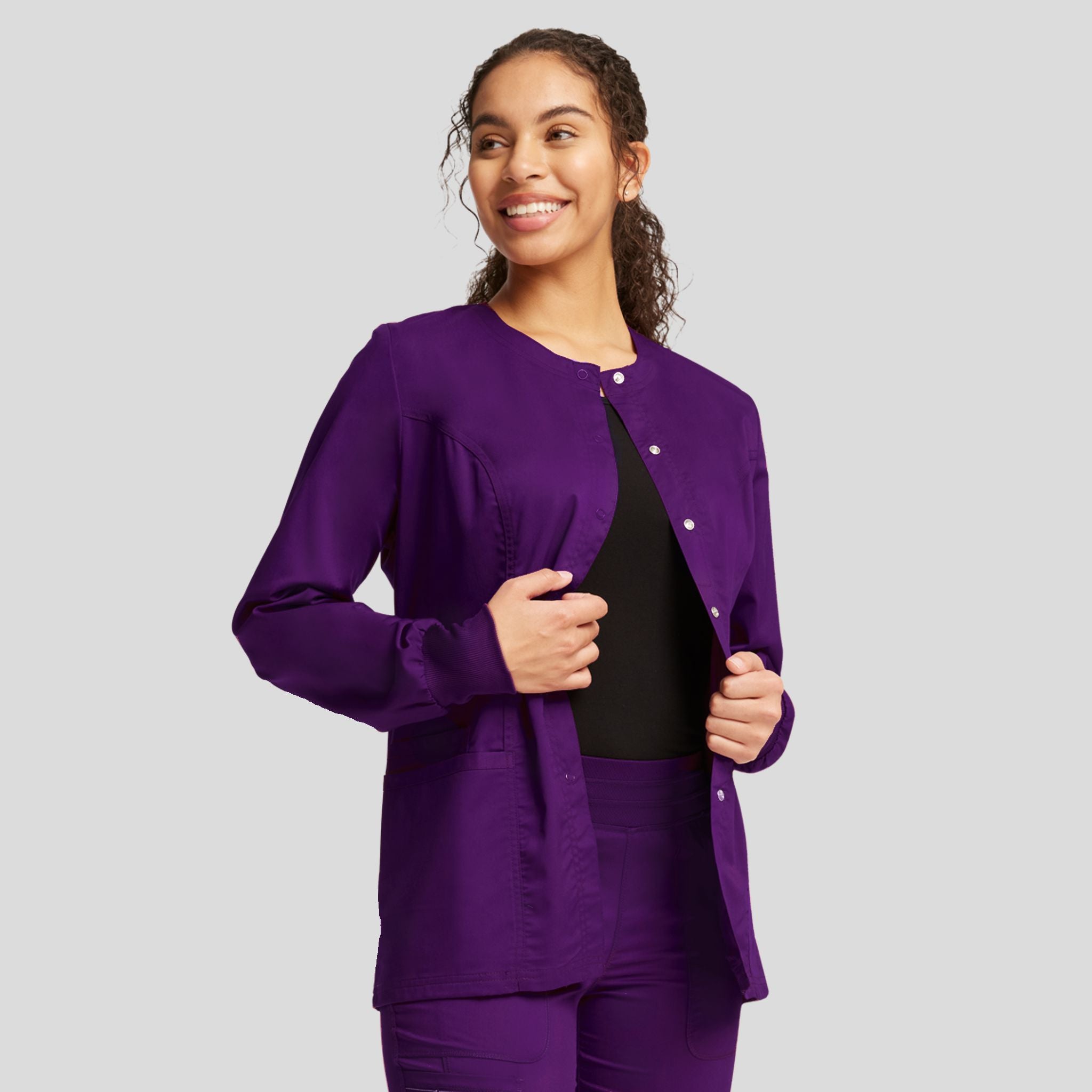 Women's Snap Front Solid Scrub Jacket
