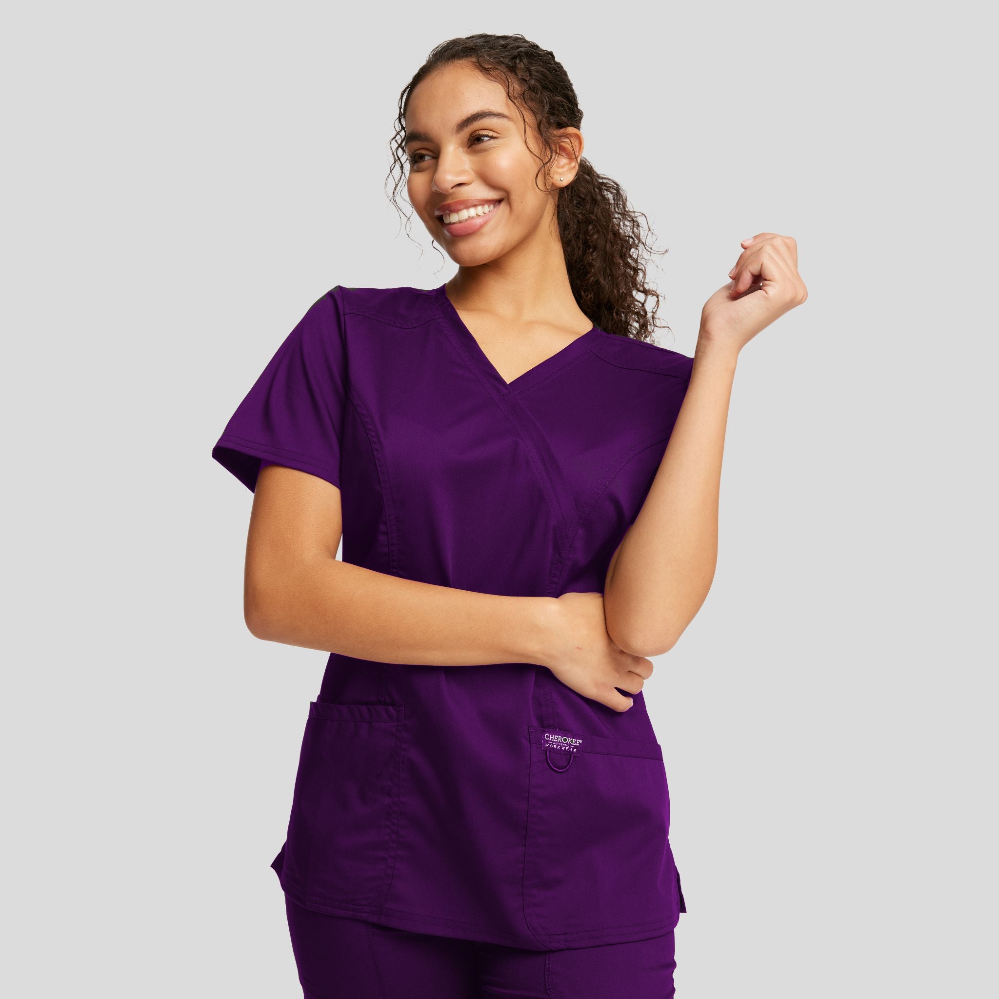 Women's Mock Wrap Solid Scrub Top