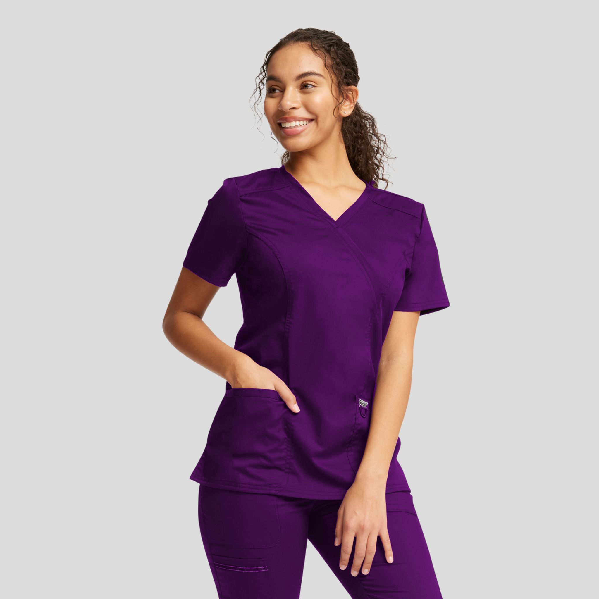 Women's Mock Wrap Solid Scrub Top
