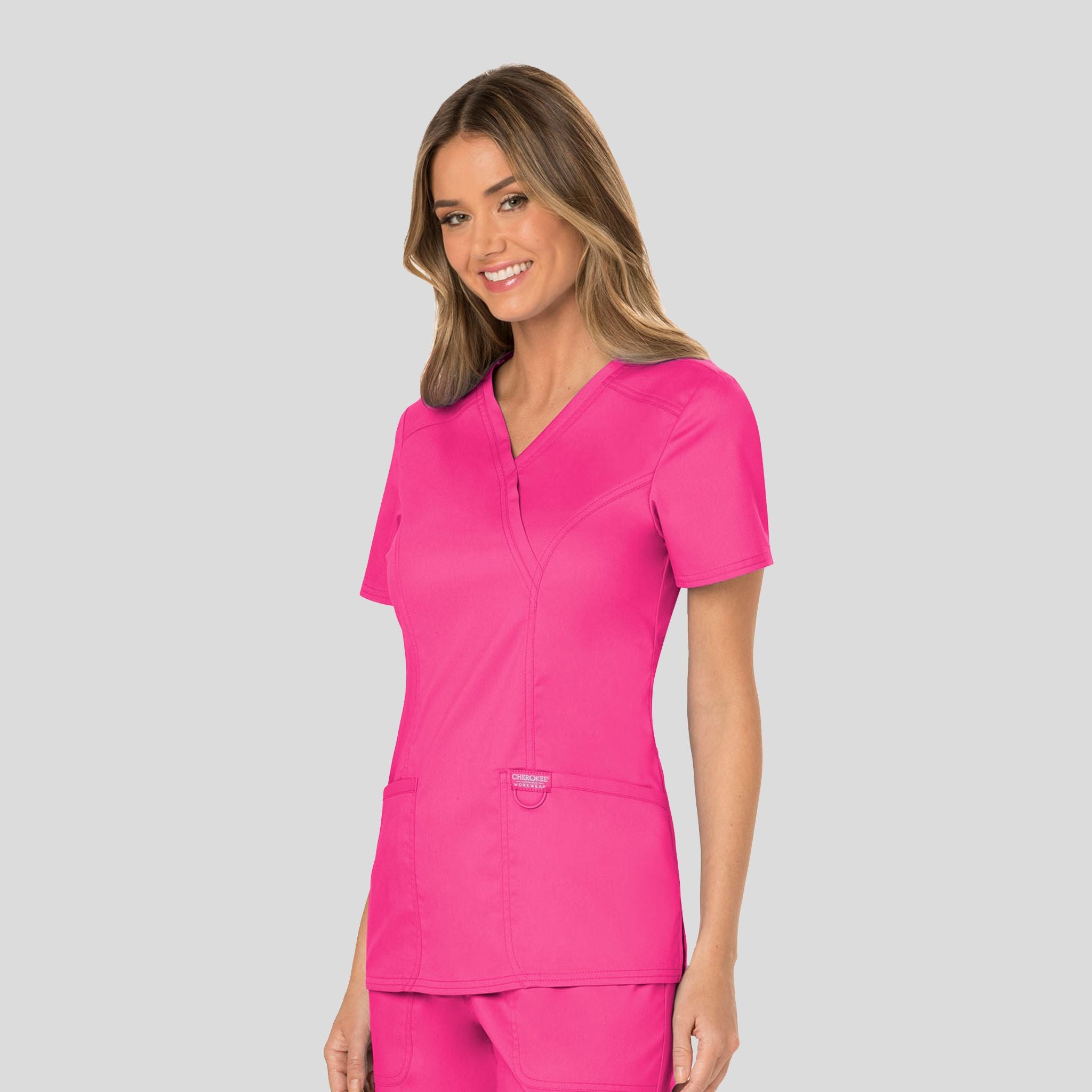 Women's Mock Wrap Solid Scrub Top