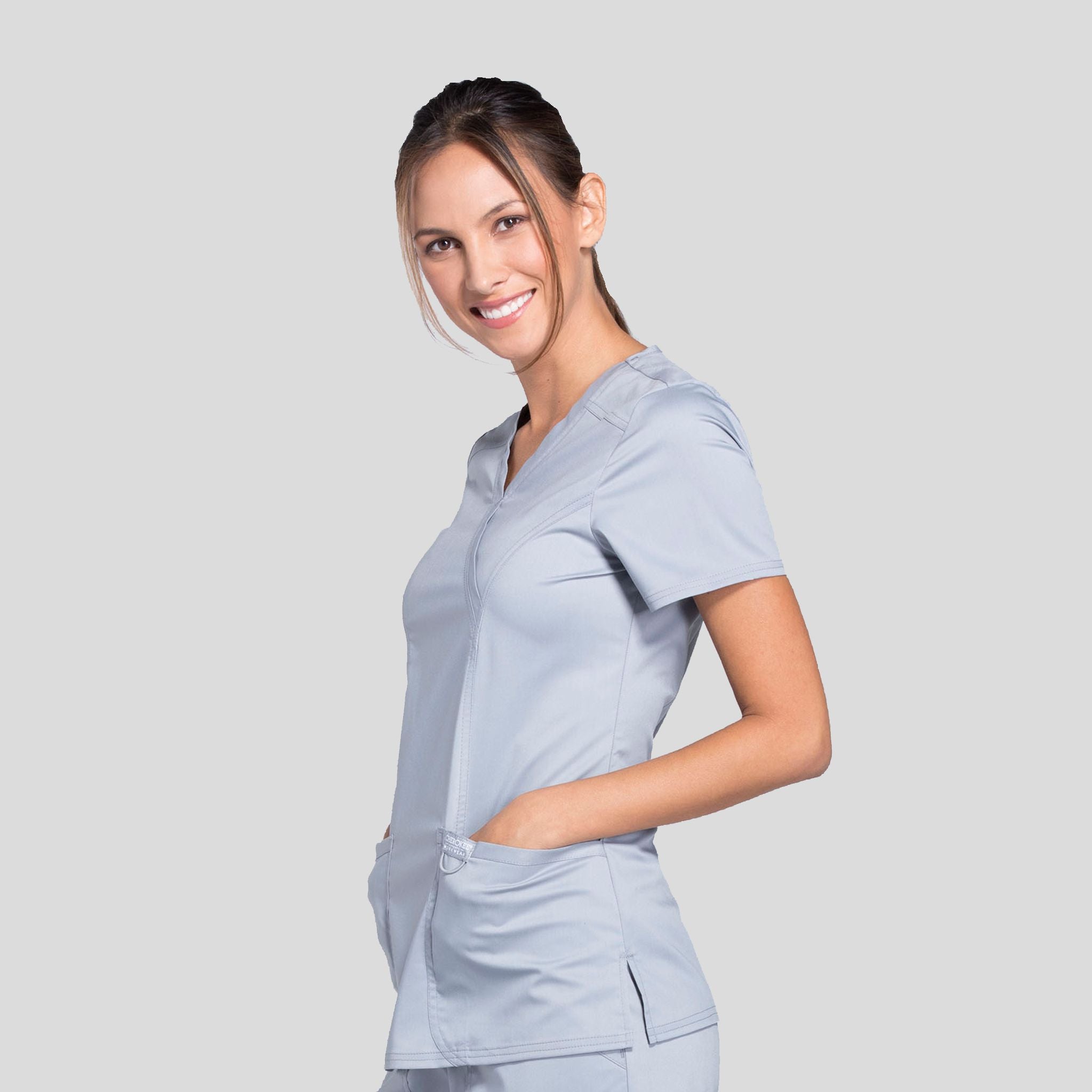 Women's Mock Wrap Solid Scrub Top
