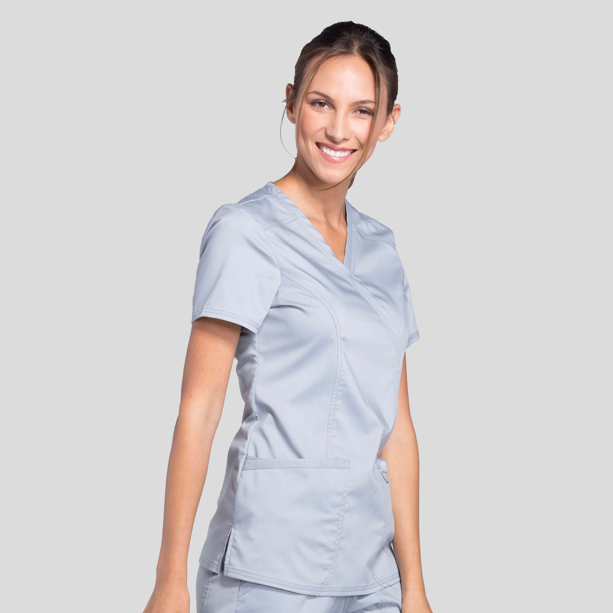 Women's Mock Wrap Solid Scrub Top