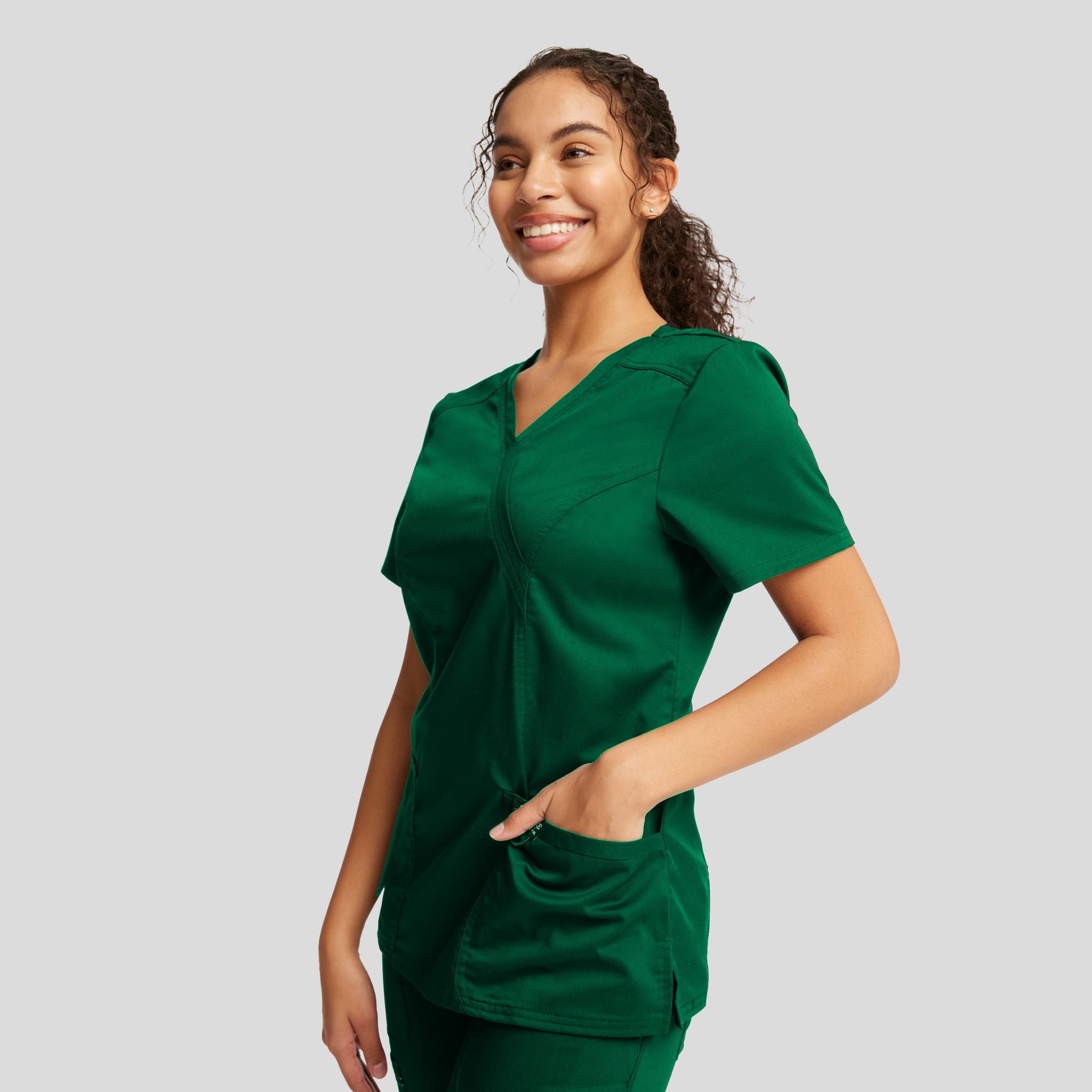 Women's Mock Wrap Solid Scrub Top