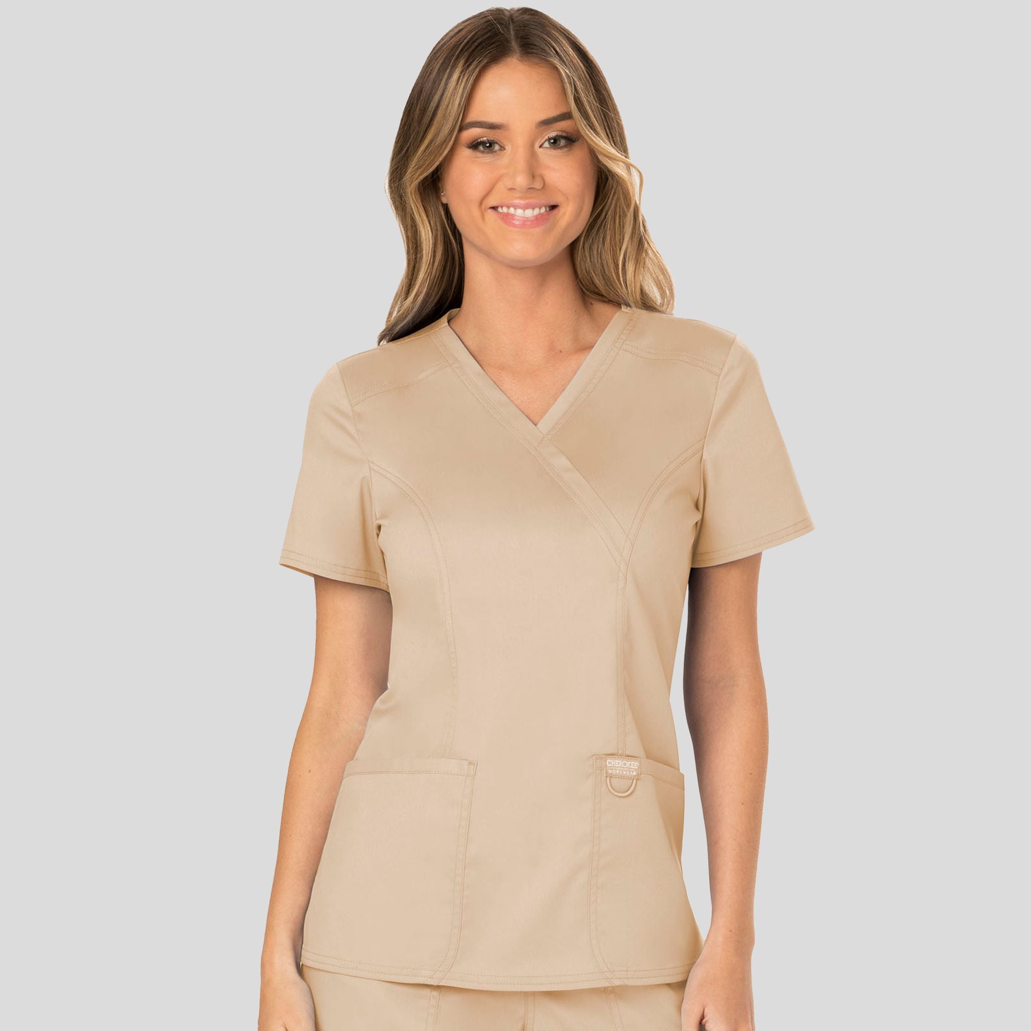 Women's Mock Wrap Solid Scrub Top