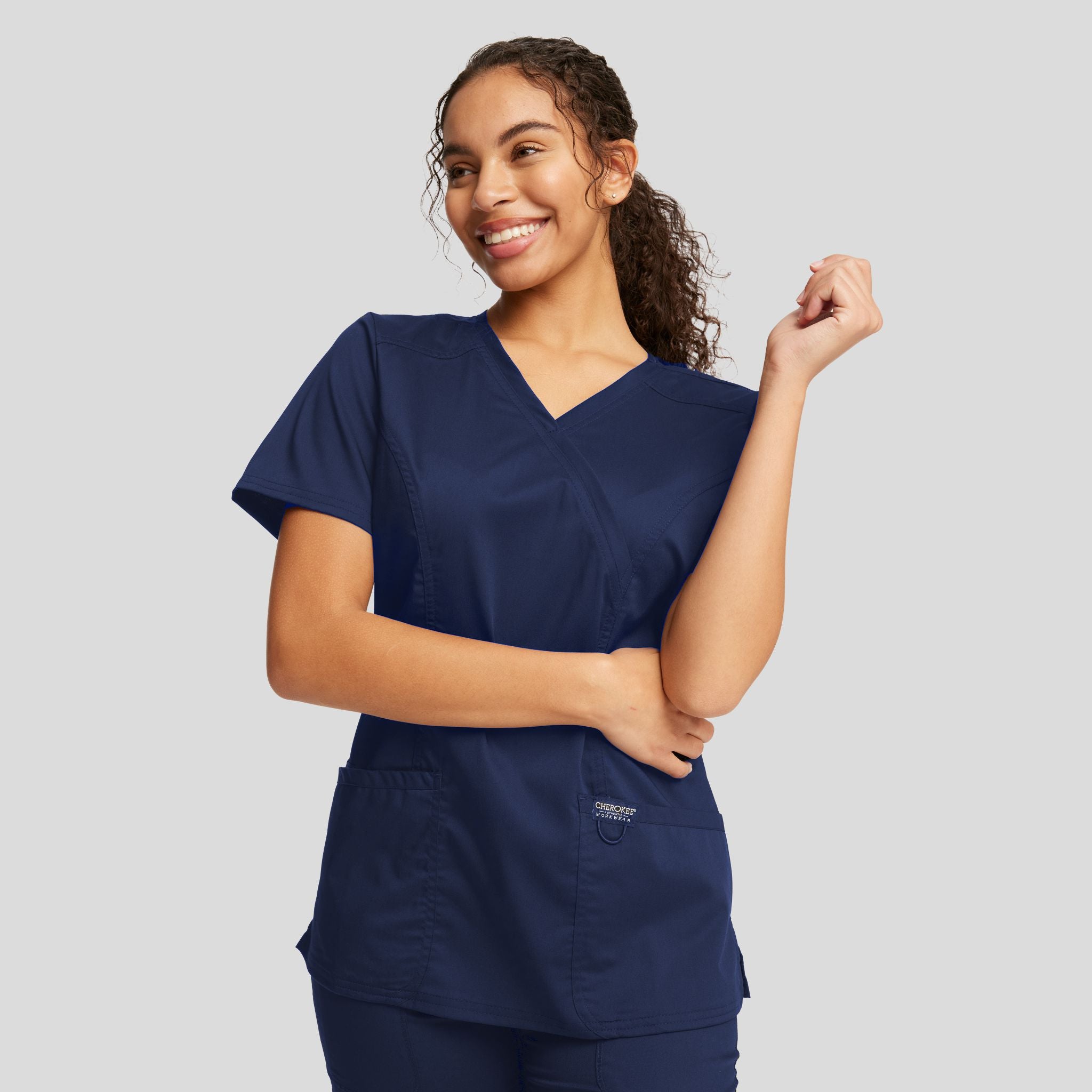 Women's Mock Wrap Solid Scrub Top