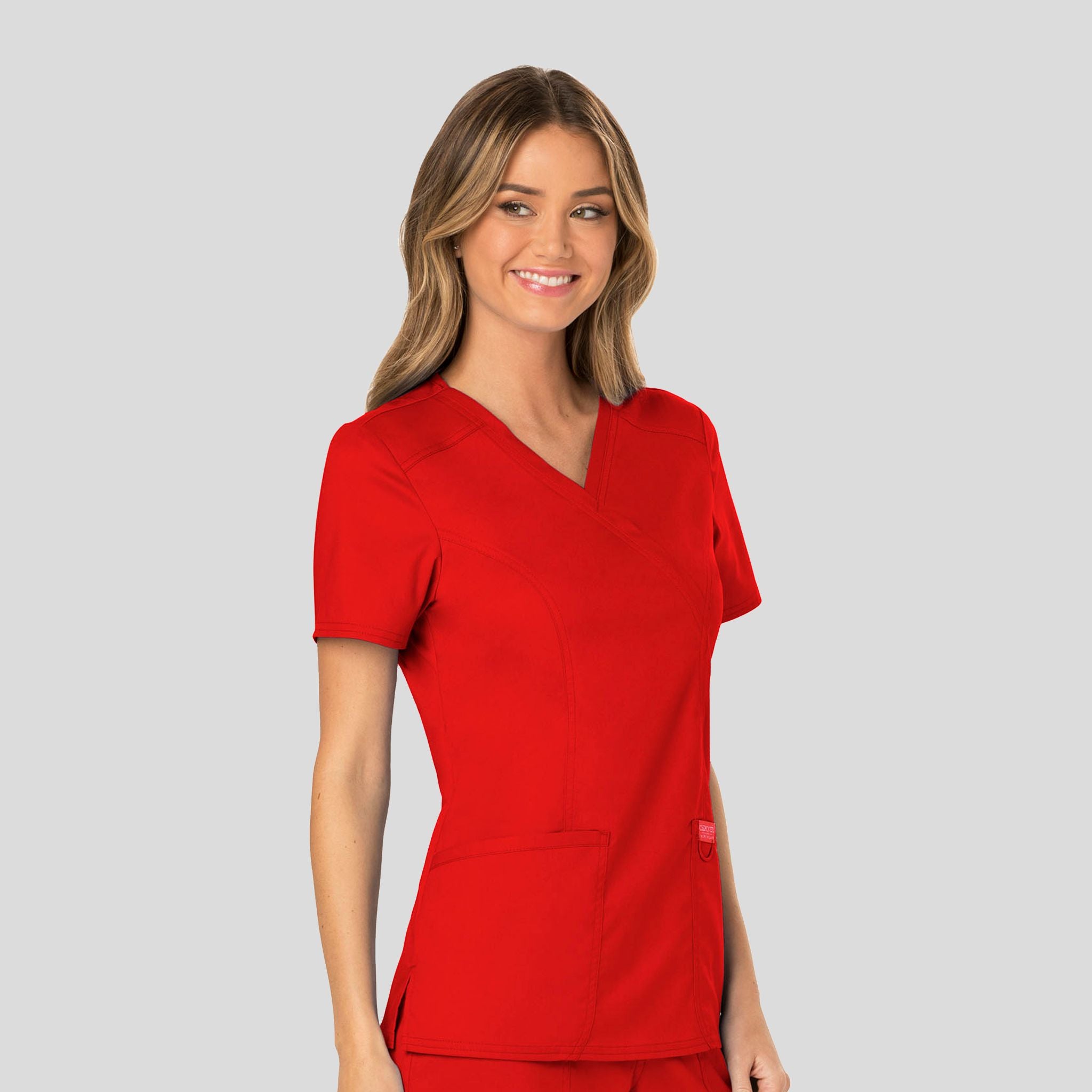 Women's Mock Wrap Solid Scrub Top