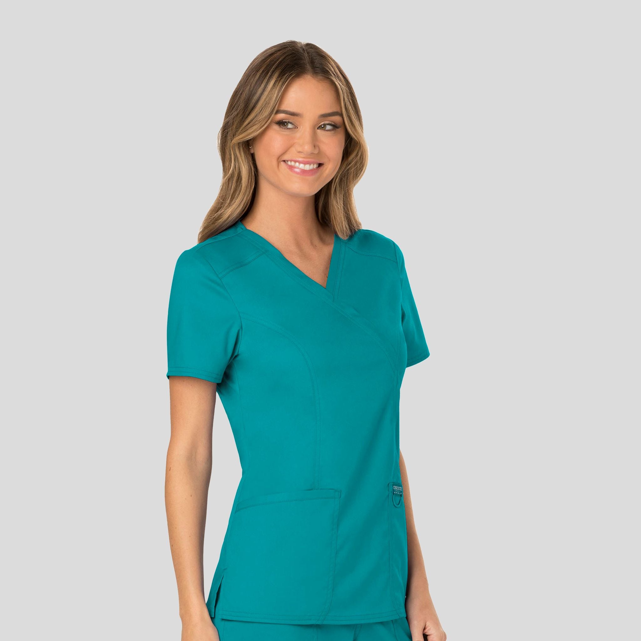 Women's Mock Wrap Solid Scrub Top