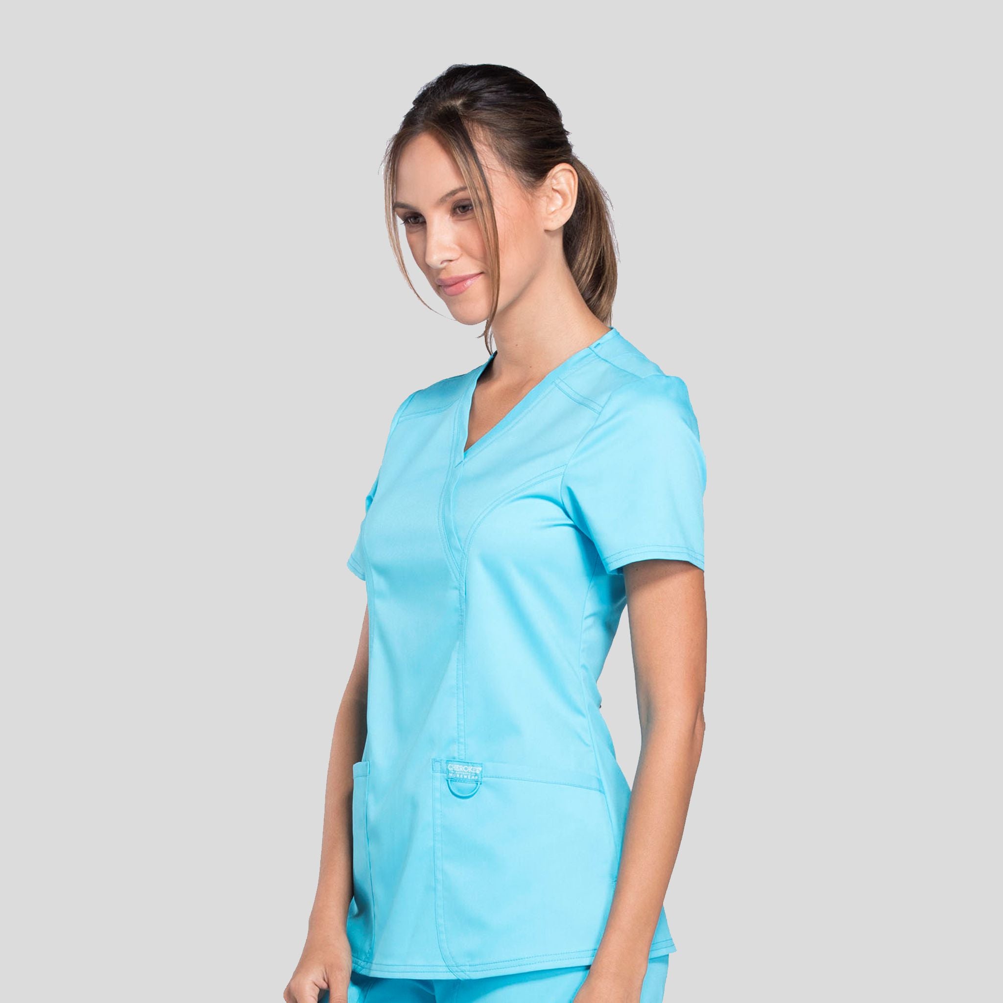 Women's Mock Wrap Solid Scrub Top