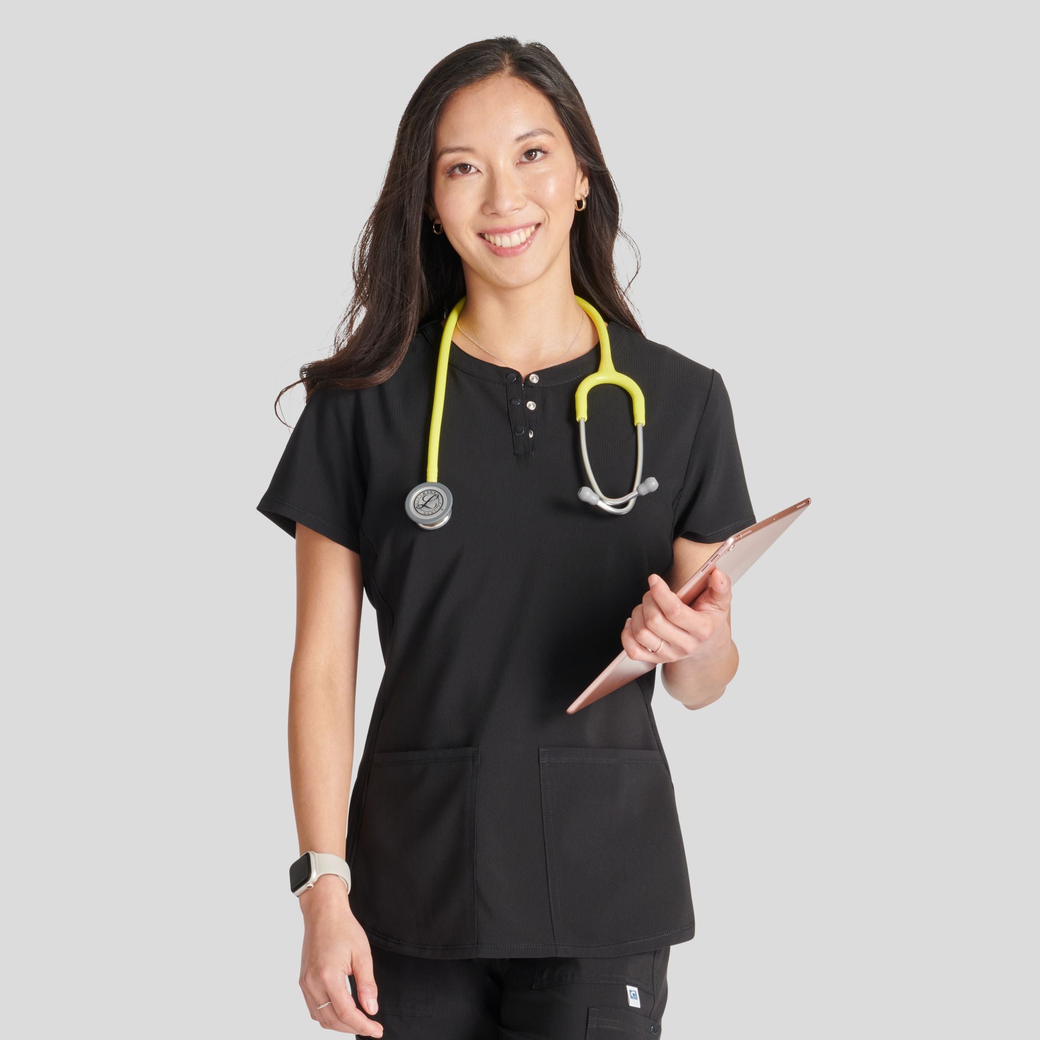 Women's Henley Solid Scrub Top