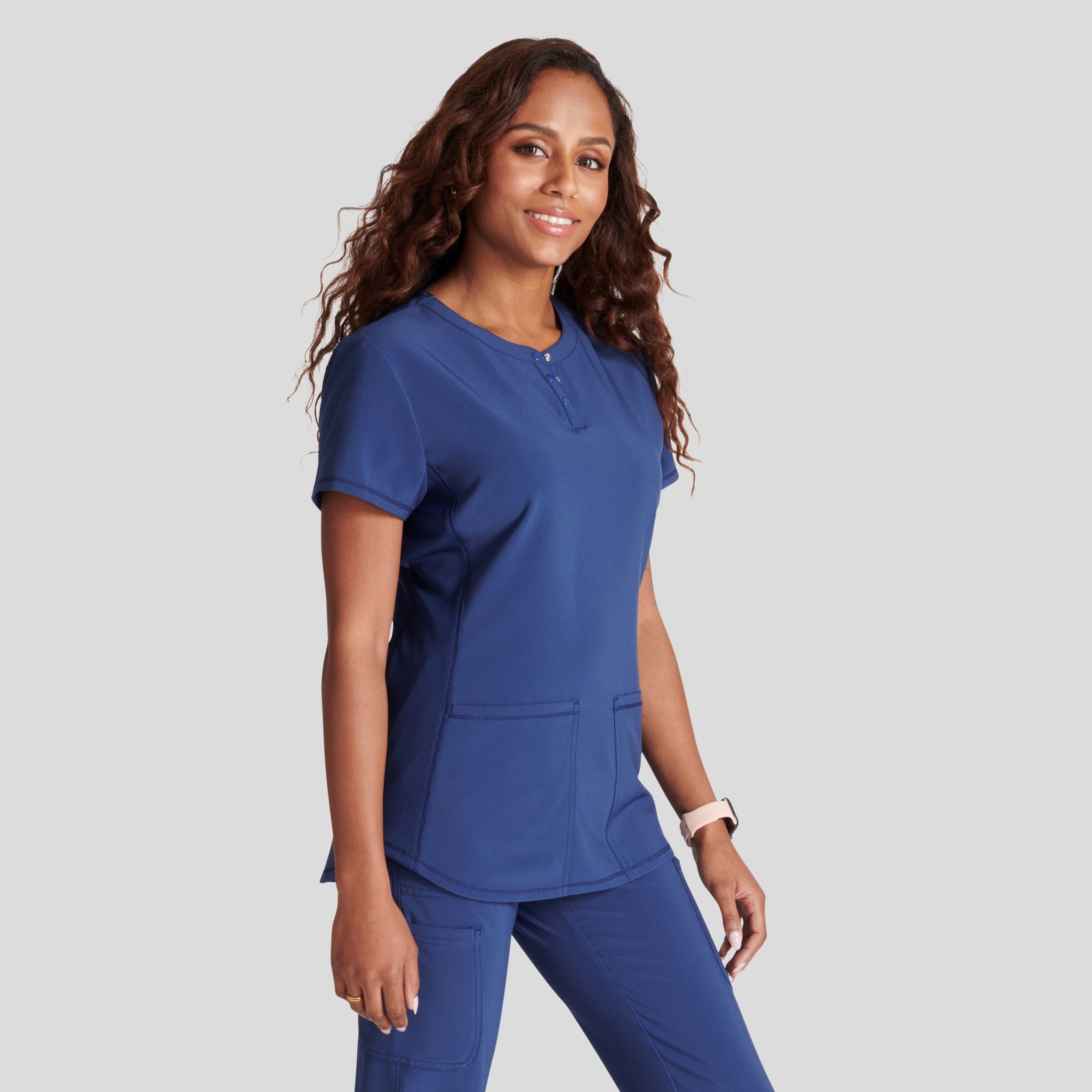 Women's Henley Solid Scrub Top