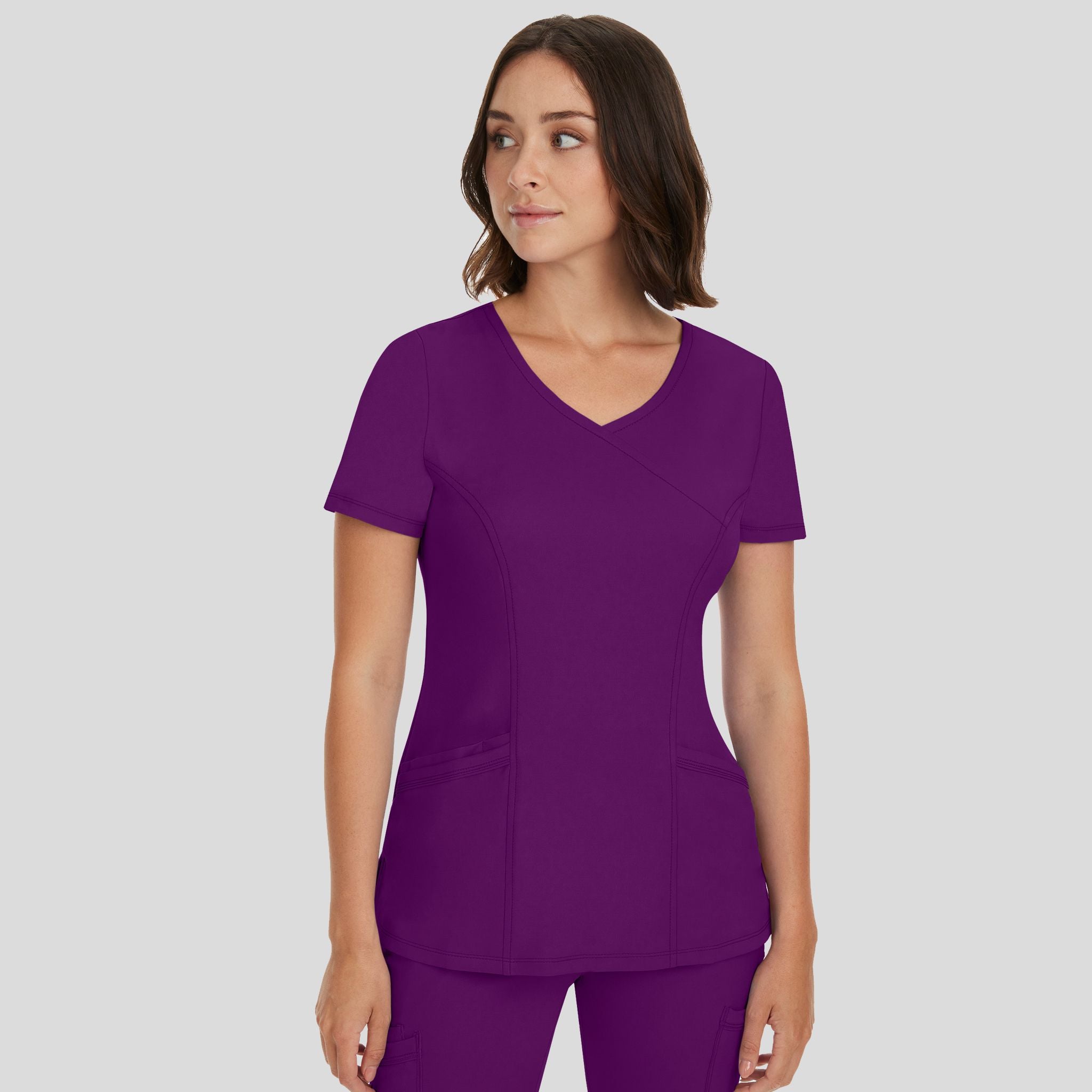 Women's Madison Mock Wrap Solid Scrub Top