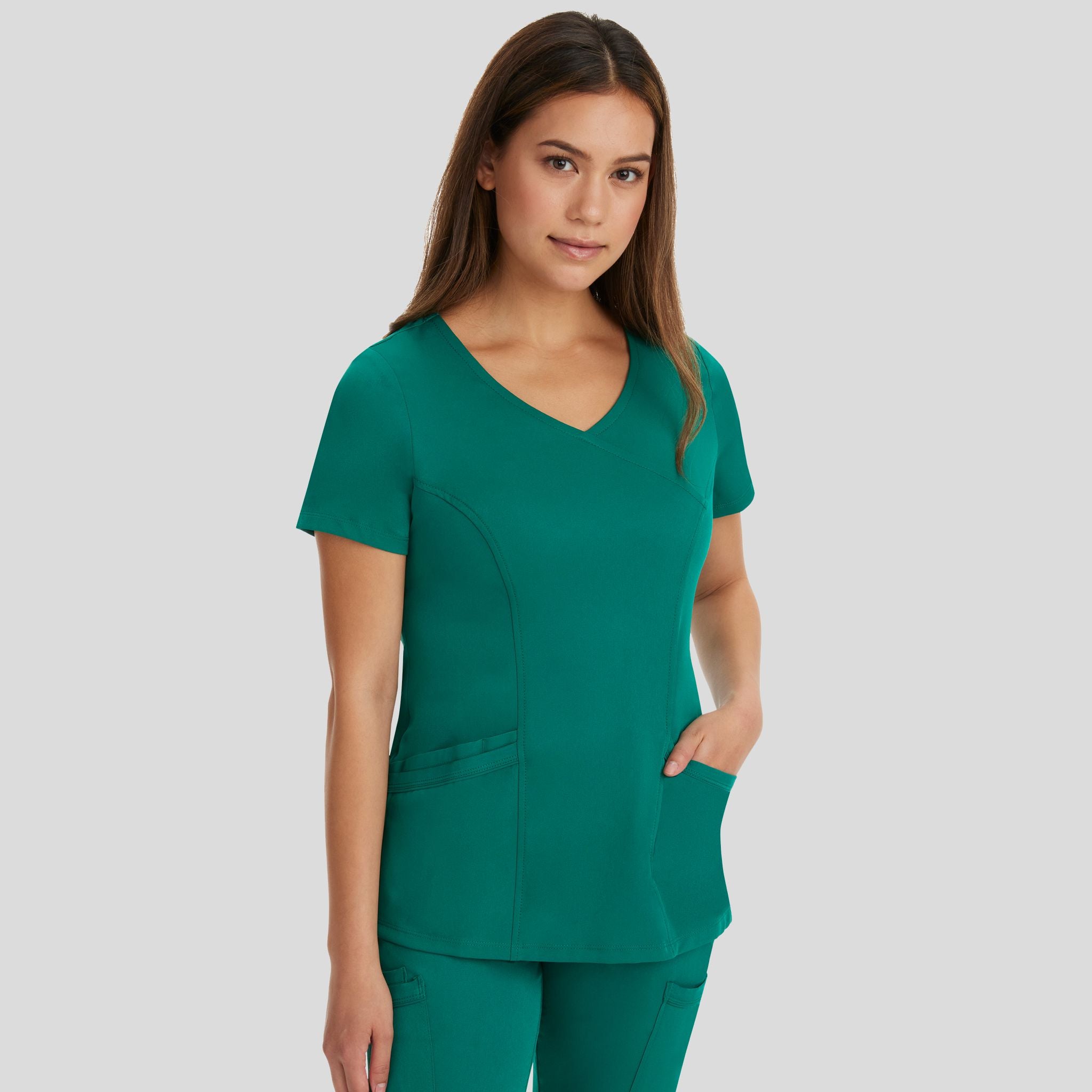 Women's Madison Mock Wrap Solid Scrub Top