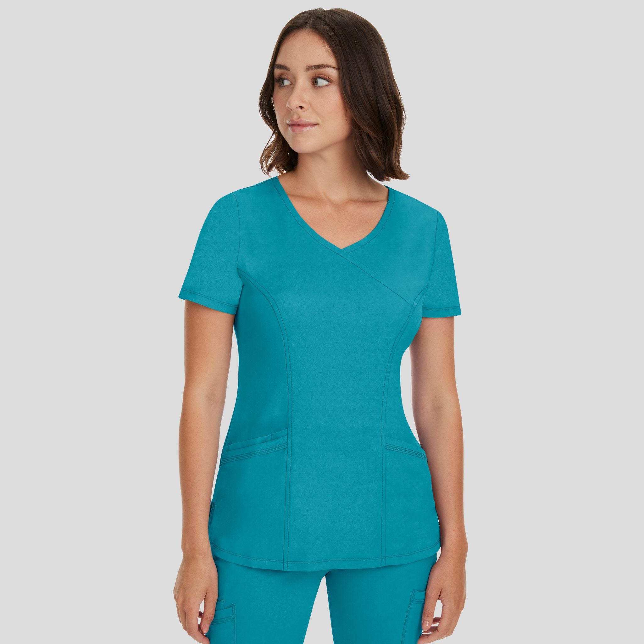 Women's Madison Mock Wrap Solid Scrub Top