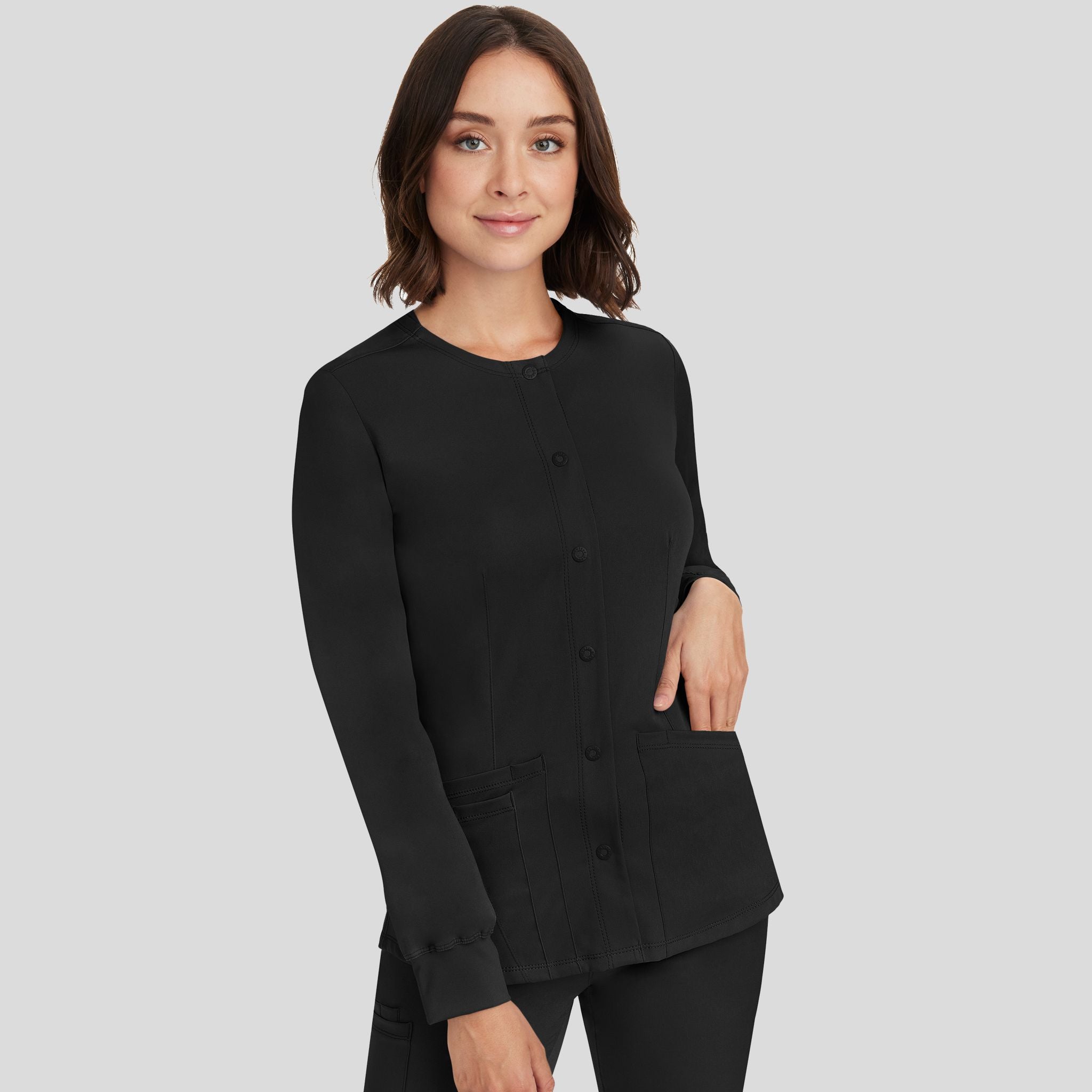 Women's Megan Button Front Solid Scrub Jacket