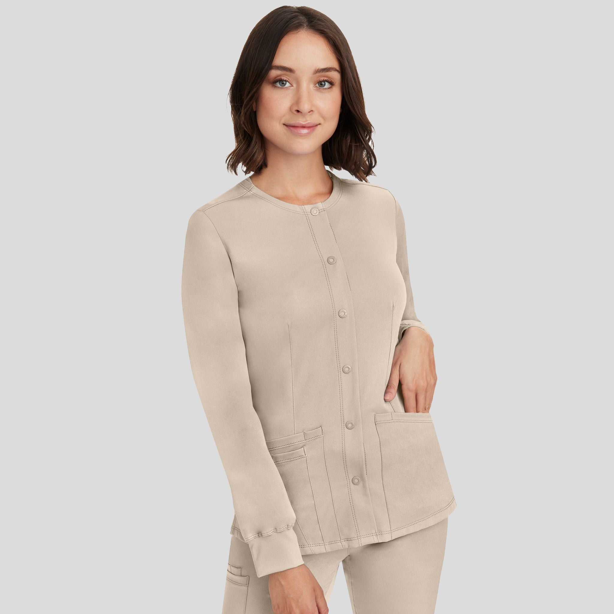 Women's Megan Button Front Solid Scrub Jacket