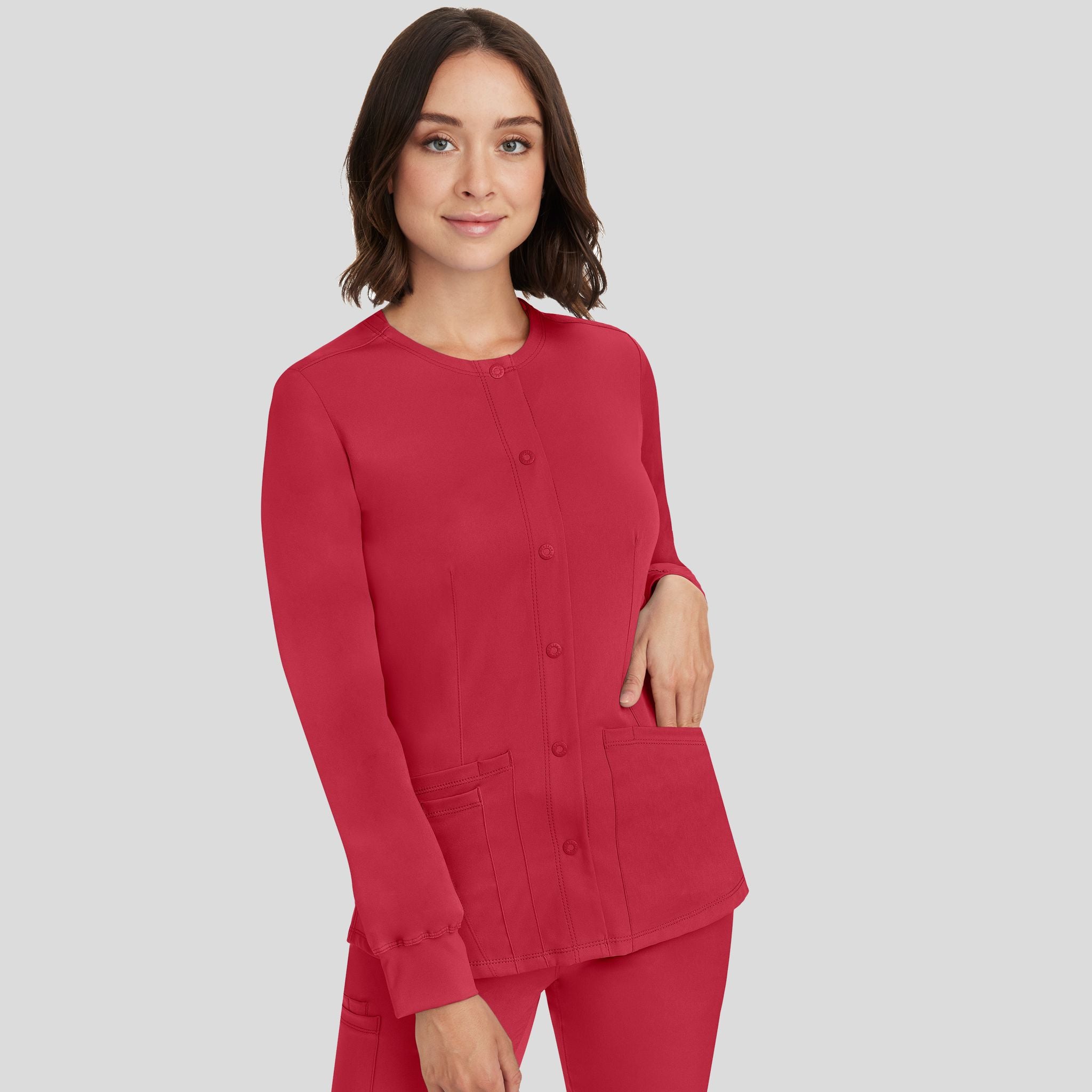 Women's Megan Button Front Solid Scrub Jacket