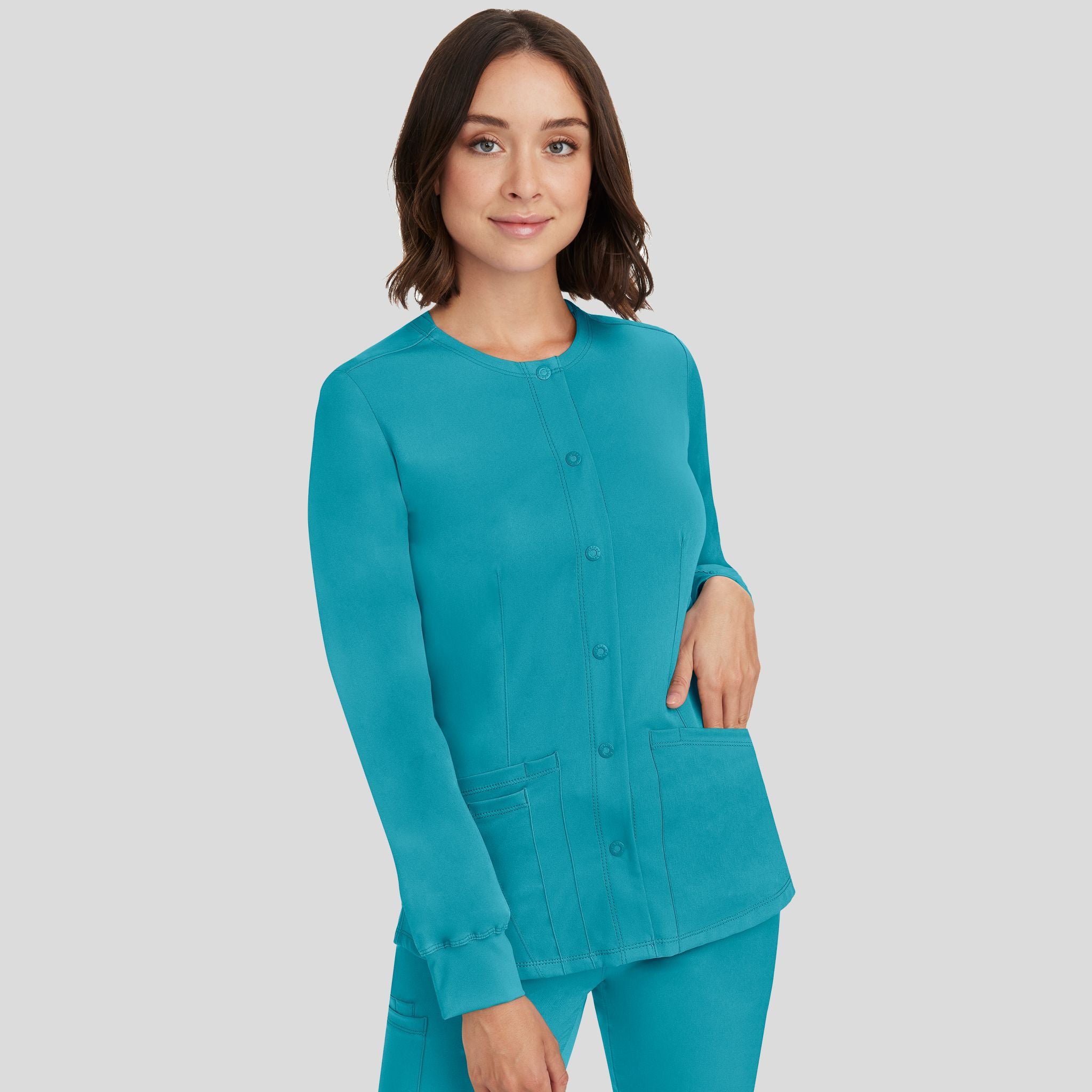 Women's Megan Button Front Solid Scrub Jacket