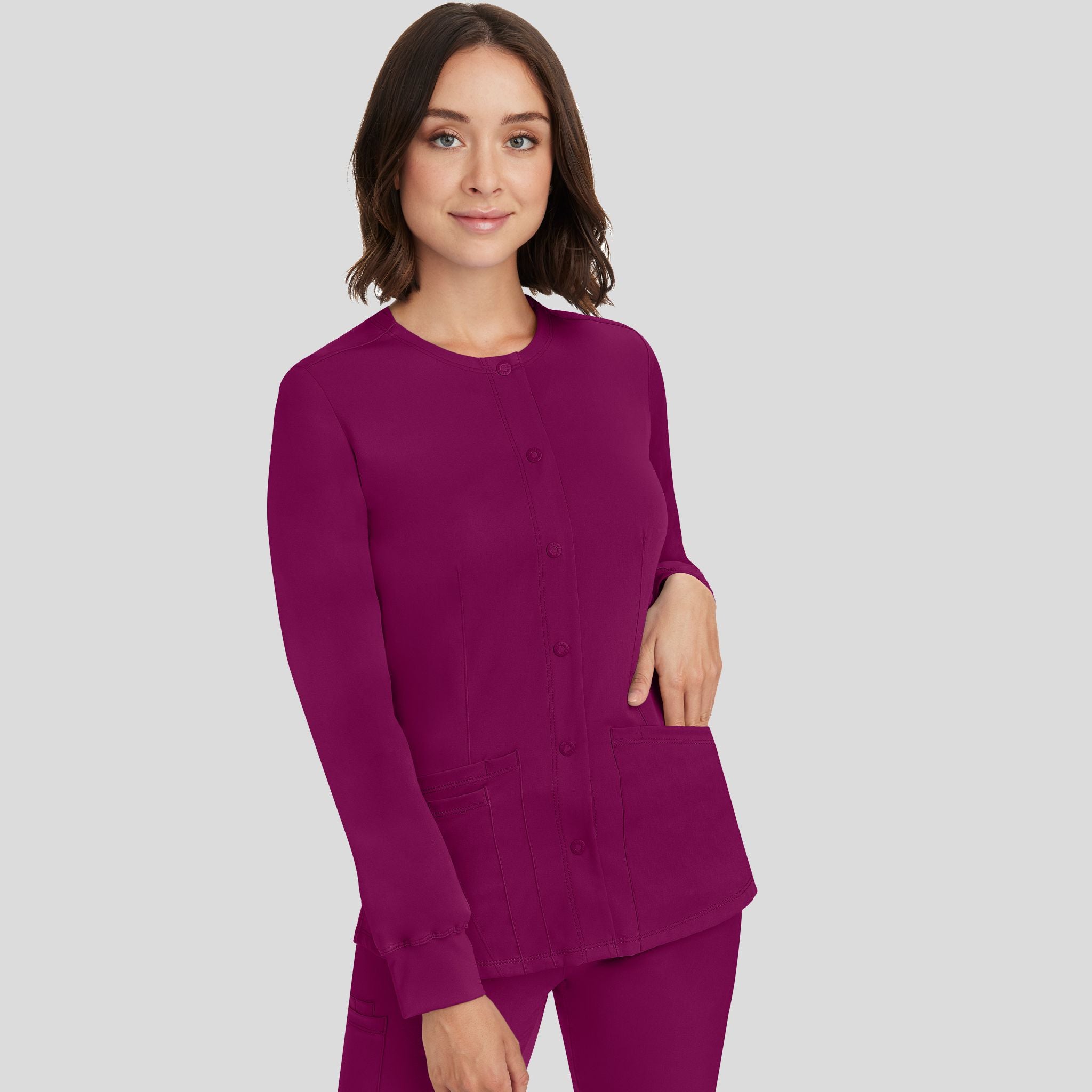 Women's Megan Button Front Solid Scrub Jacket