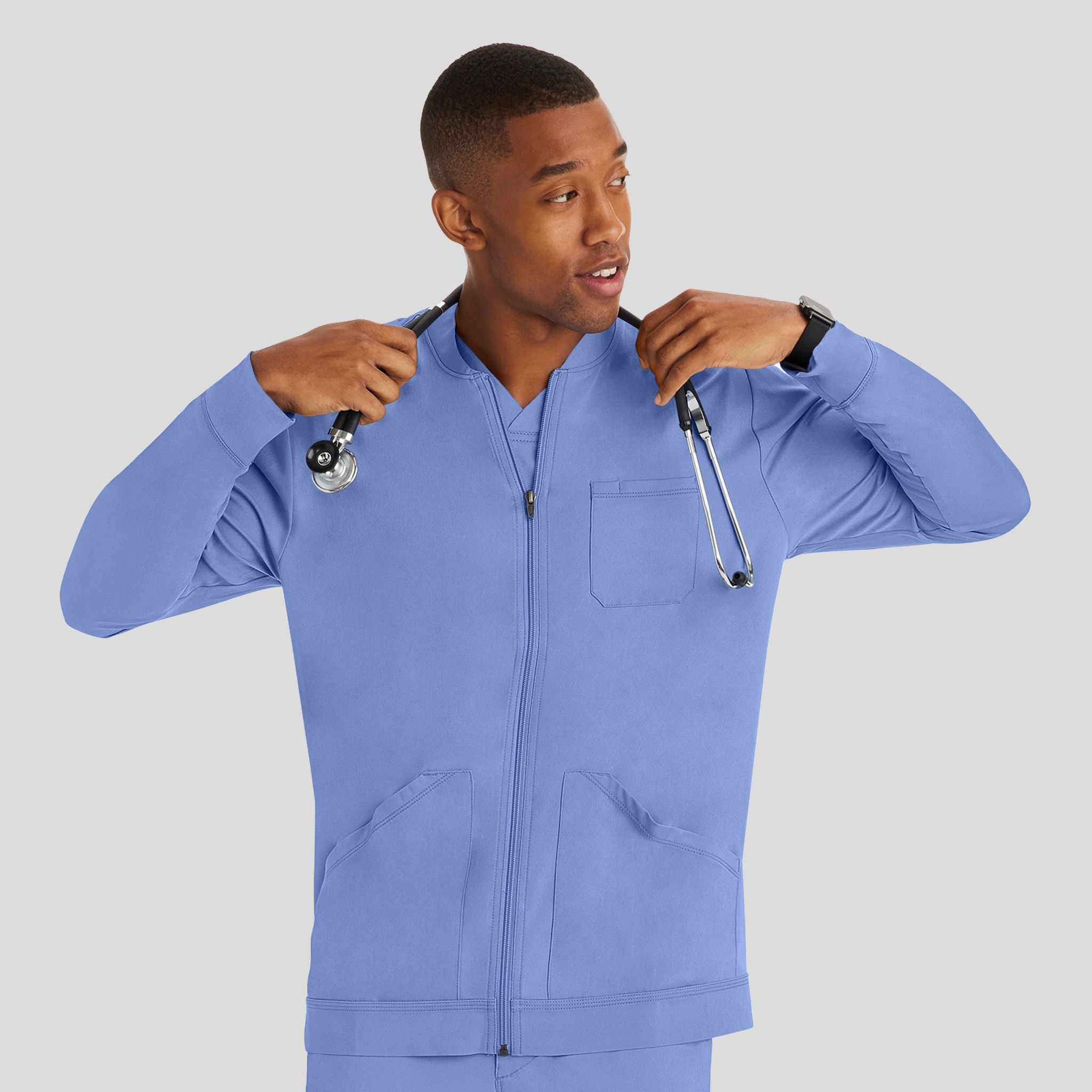 Men's Michael Zip Front Solid Scrub Jacket