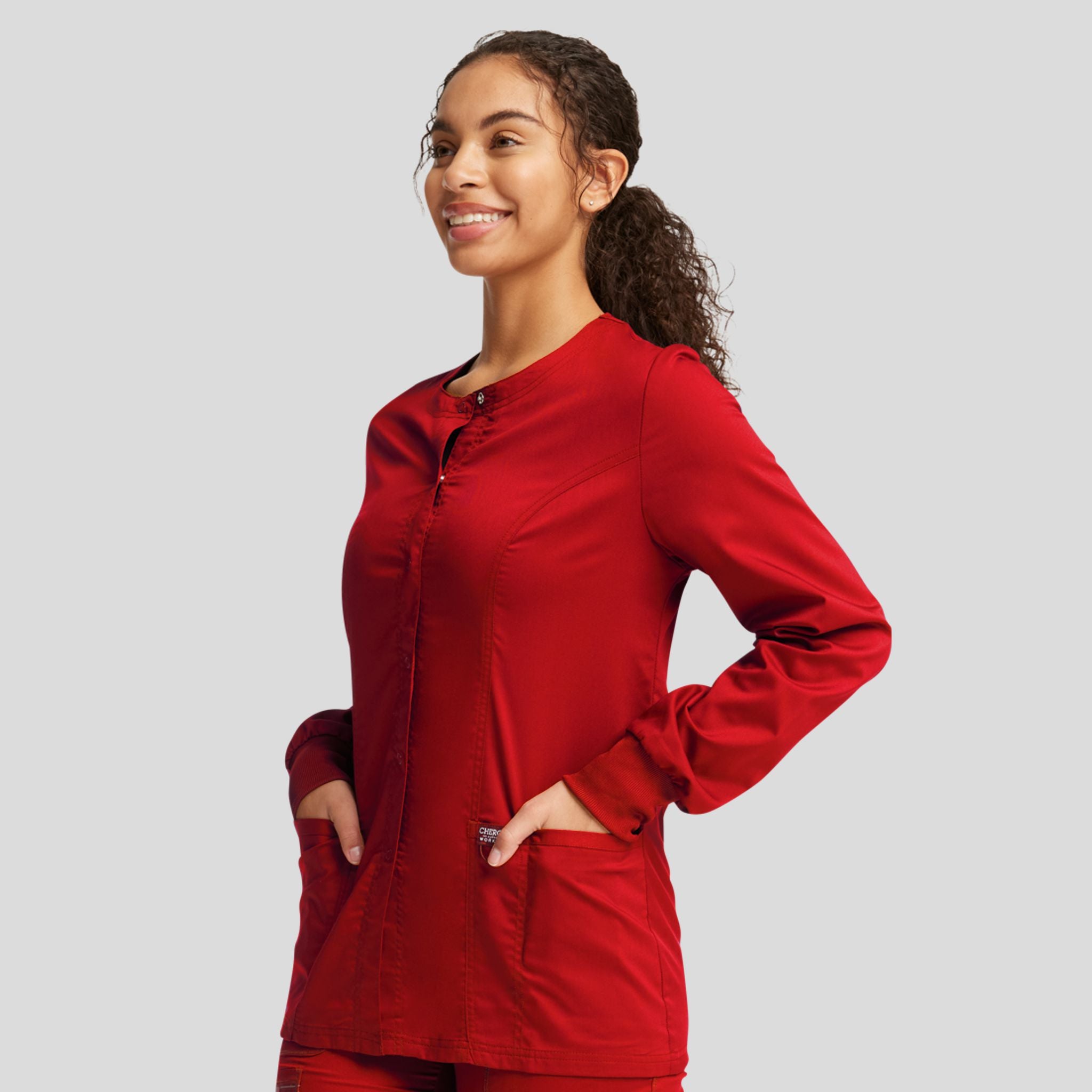 Women's Snap Front Solid Scrub Jacket