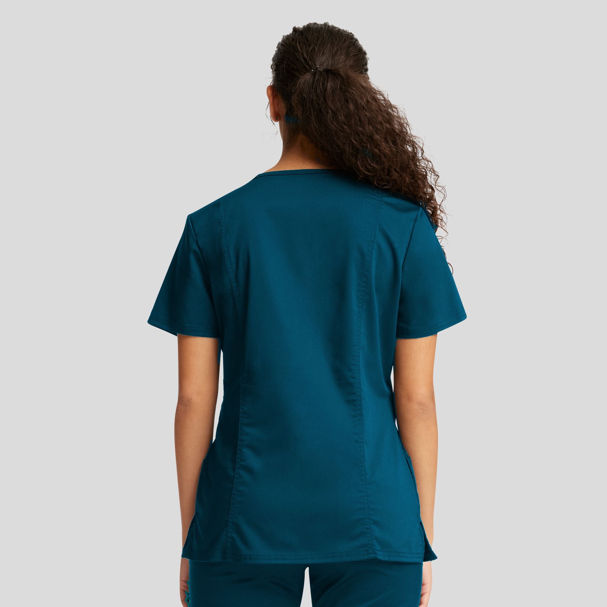 Women's Mock Wrap Solid Scrub Top
