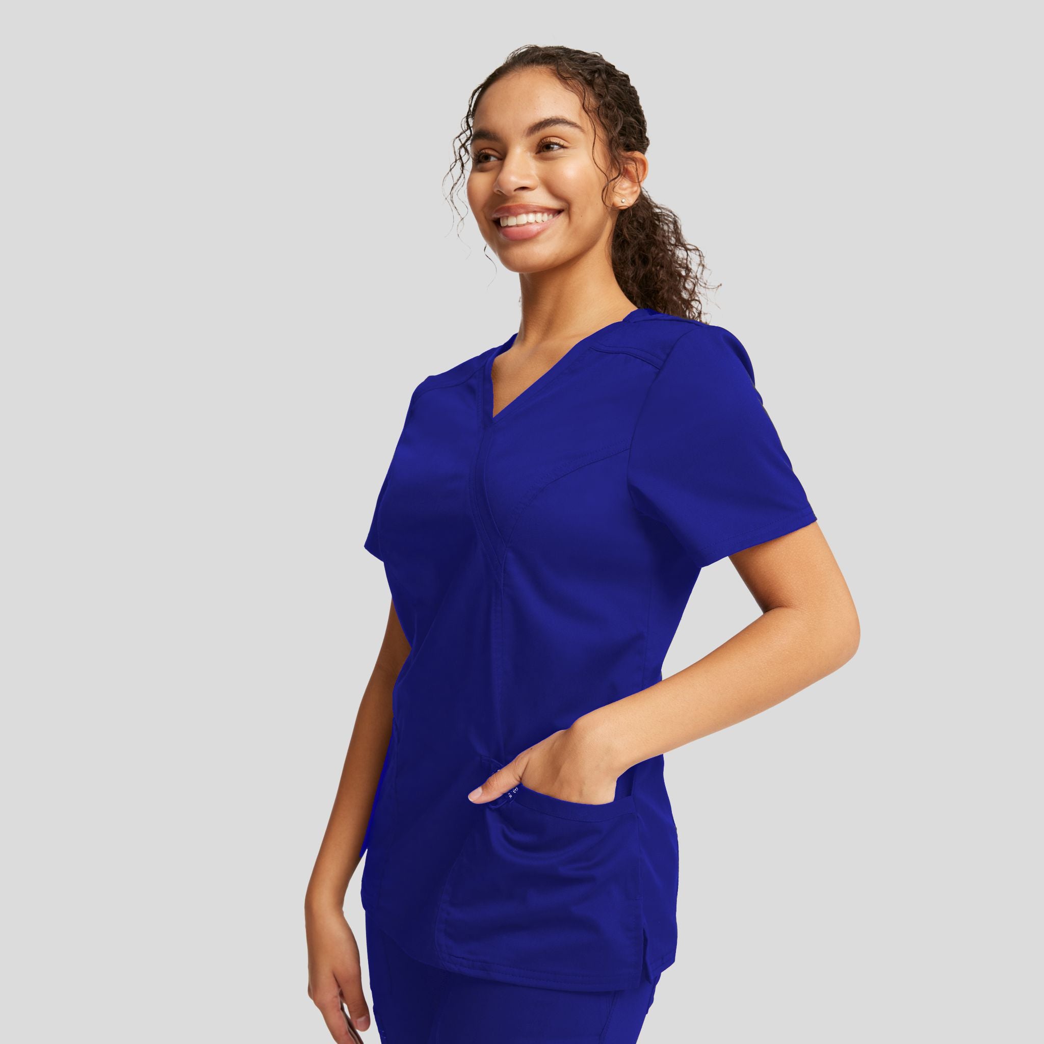 Women's Mock Wrap Solid Scrub Top