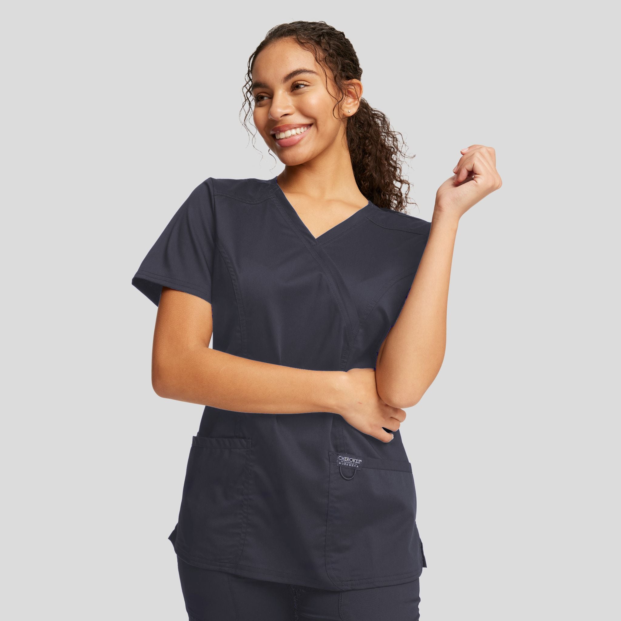 Women's Mock Wrap Solid Scrub Top