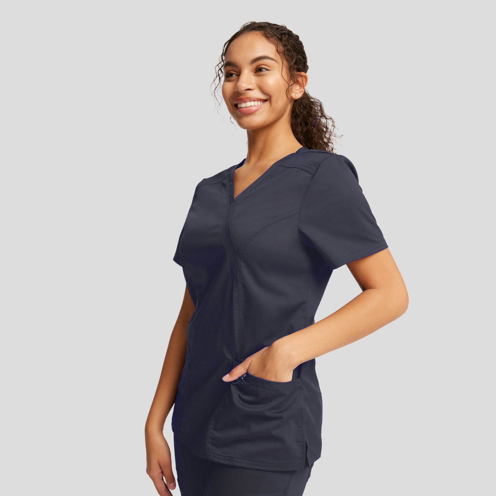Women's Mock Wrap Solid Scrub Top