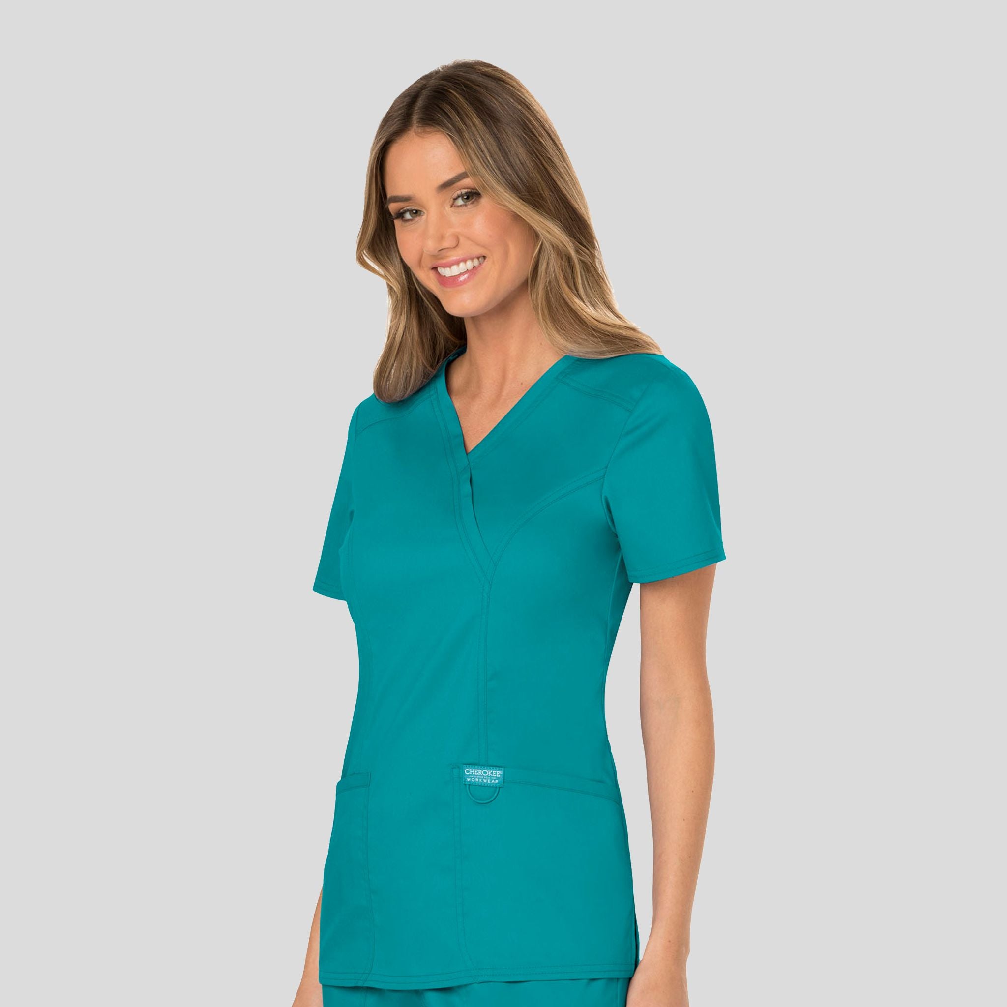 Women's Mock Wrap Solid Scrub Top
