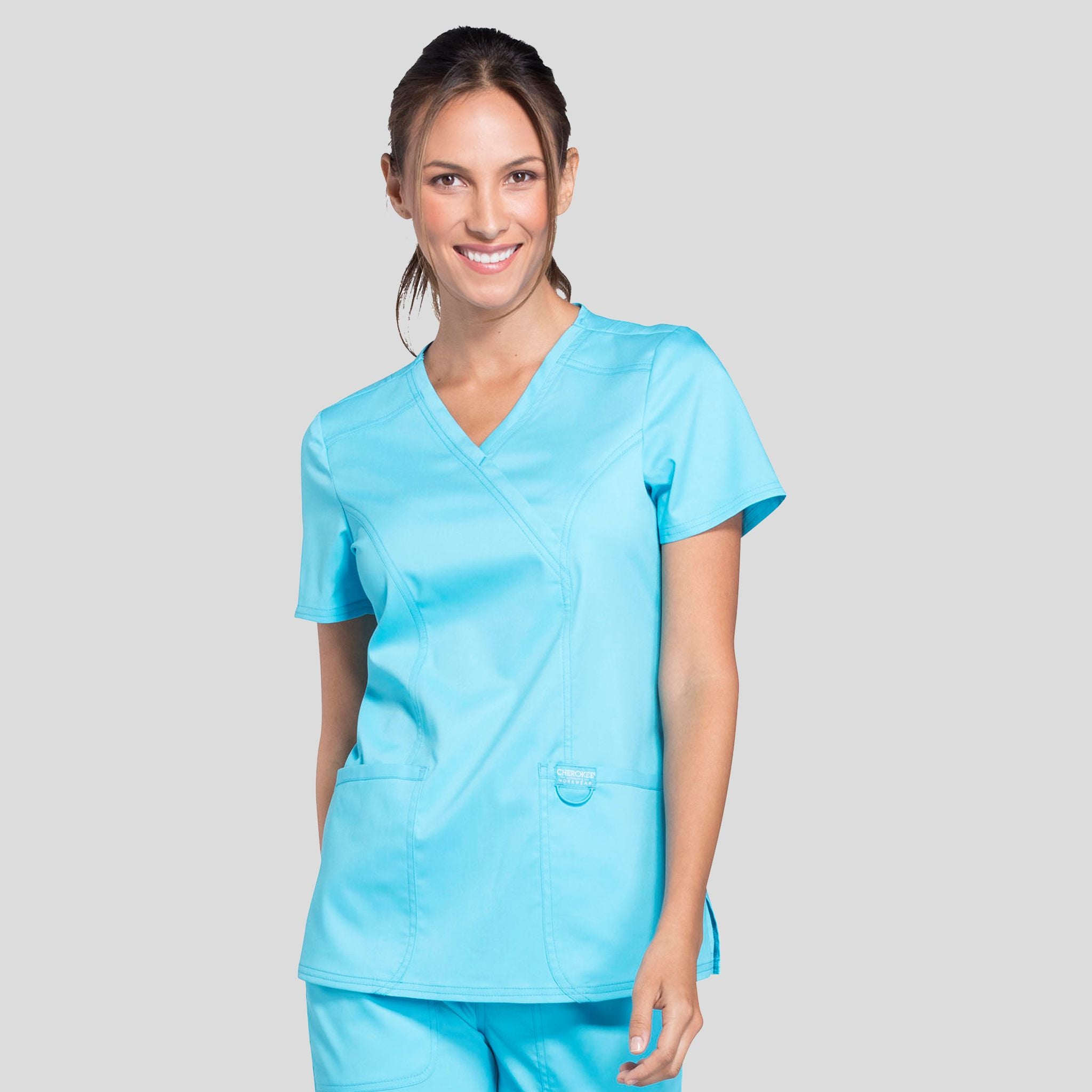 Women's Mock Wrap Solid Scrub Top