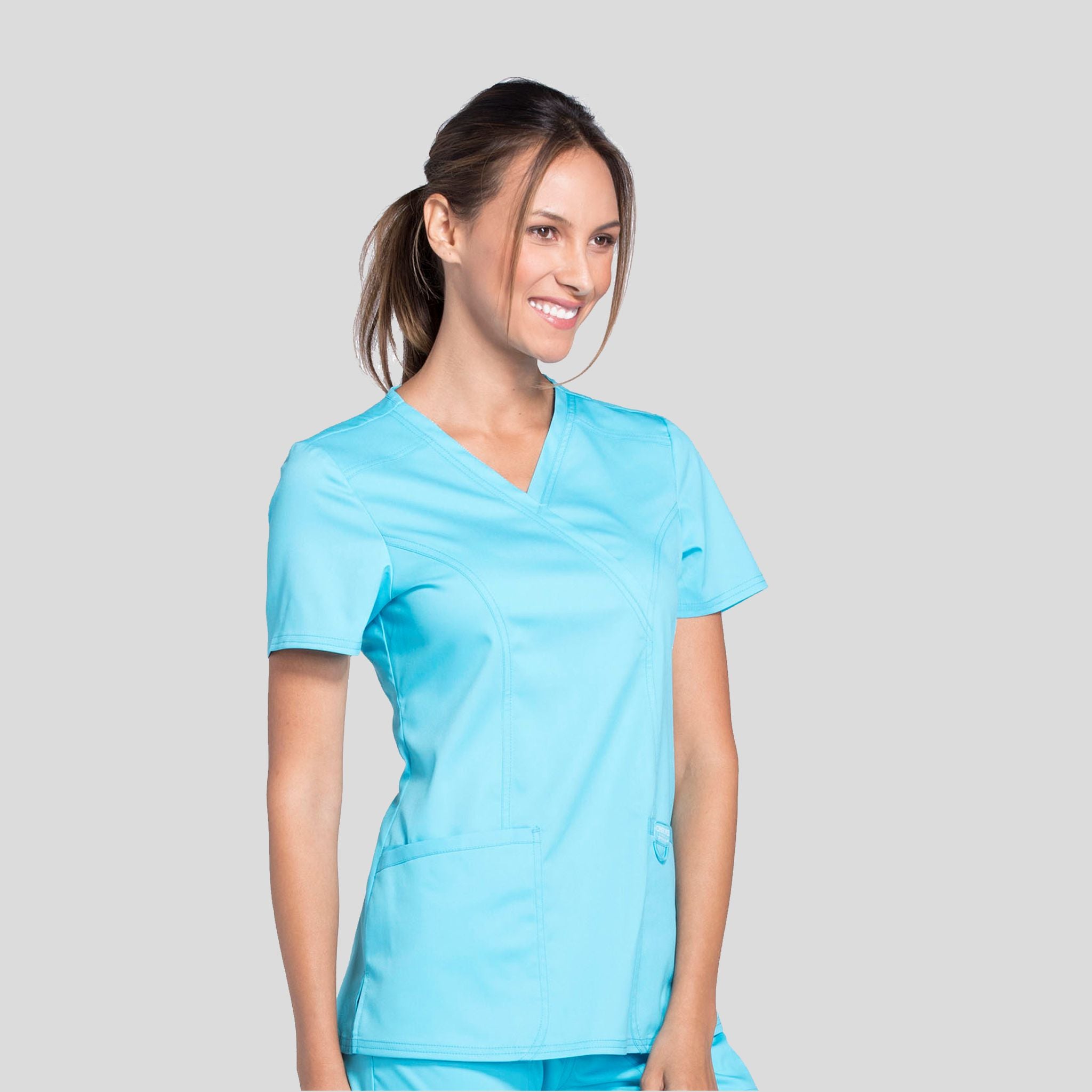 Women's Mock Wrap Solid Scrub Top
